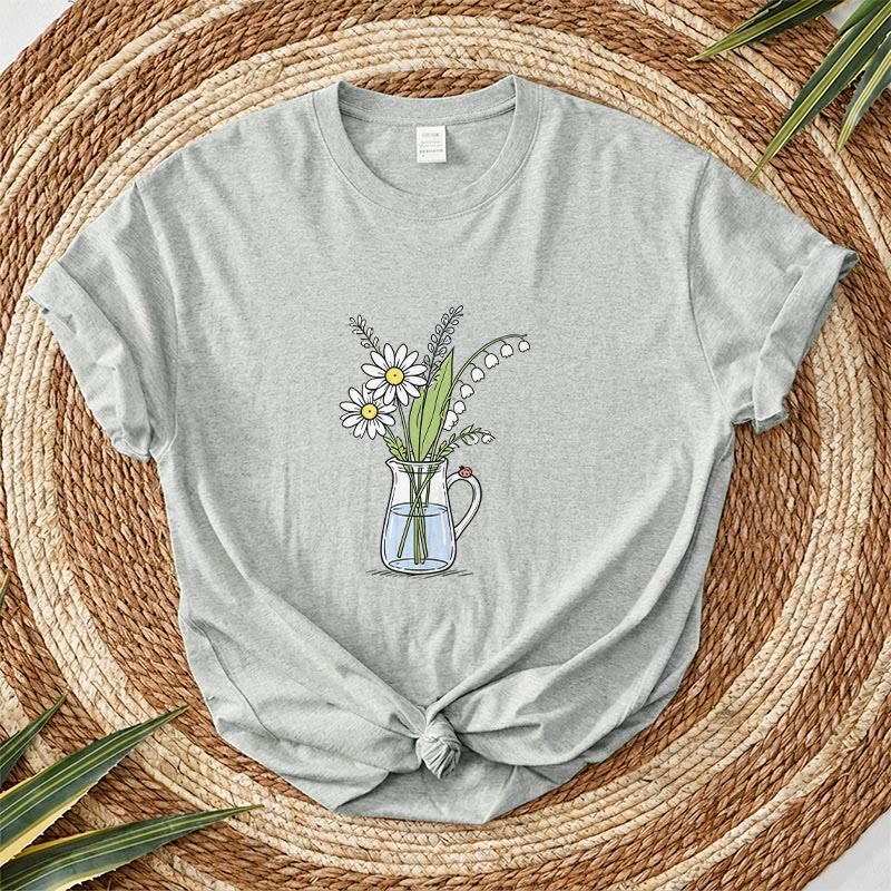Rubbyoo Woodland Rabbit Graphic Tee  - Fresh Summer Vibe Wear | Minimalist Botanical Graffiti - Light Grey - 2XL - image 12