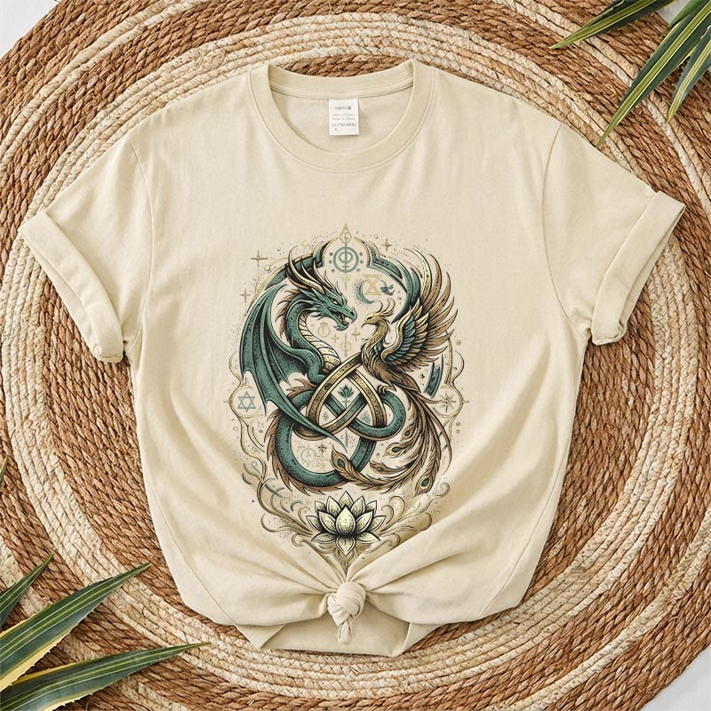 Rubbyoo Mysterious Dragon Graphic Tee  - Stylish Dragon Pattern | Cool T-shirt Perfect For Music Festival - Beige - 2XL - image 3