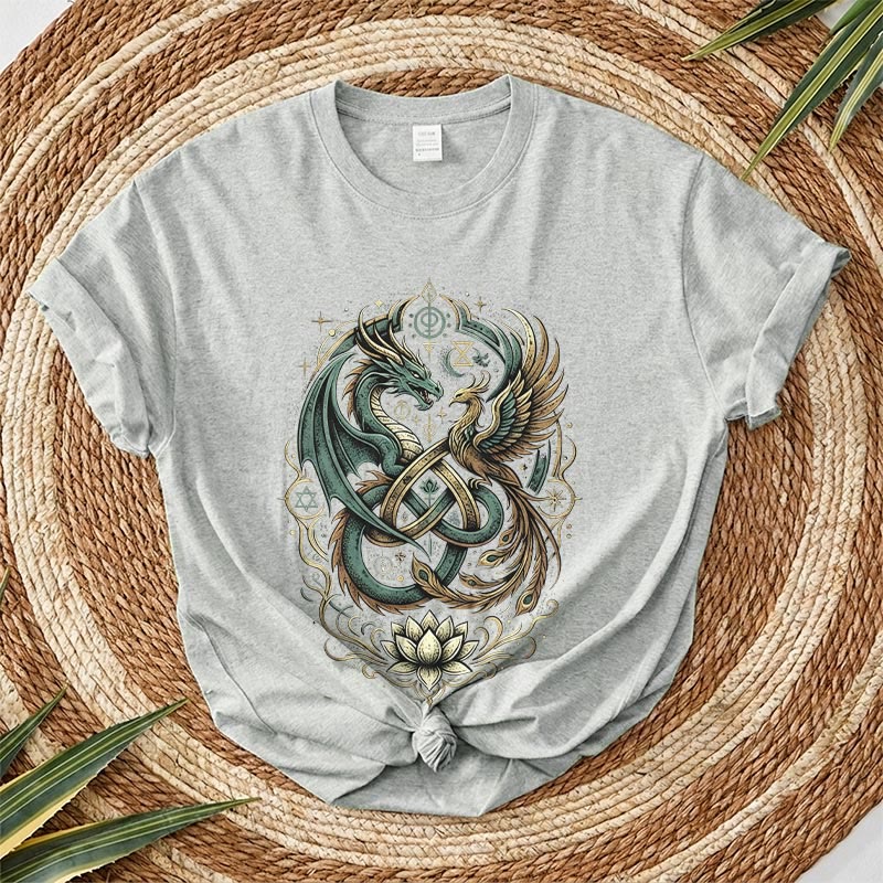 Rubbyoo Mysterious Dragon Graphic Tee  - Stylish Dragon Pattern | Cool T-shirt Perfect For Music Festival - Light Grey - 2XL - image 4