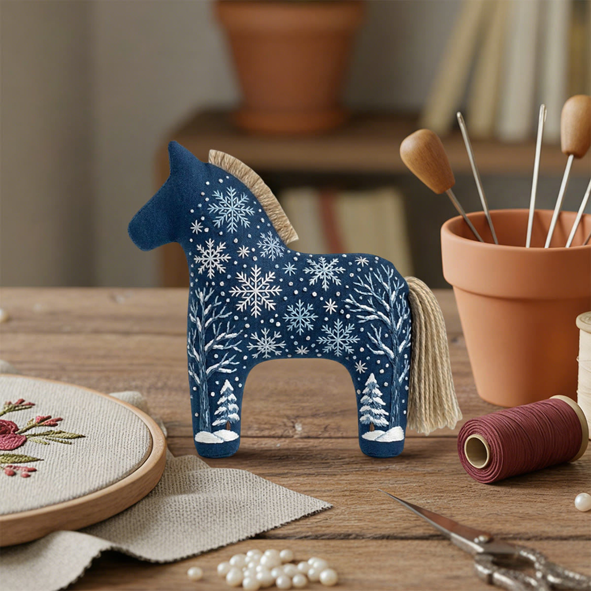 Rubbyoo Dala Horse Embroidery Kit - Snowflake | Winter Scene Diy Needlework For Beginners | Christmas Hoop Art Gift For Kids - image 3