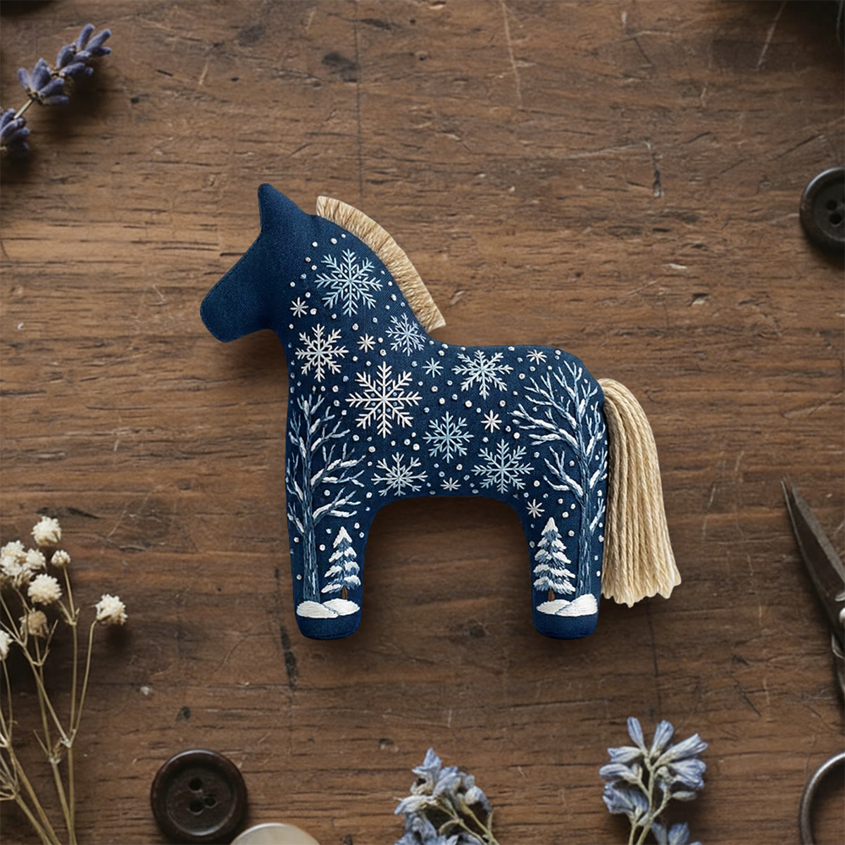Rubbyoo Dala Horse Embroidery Kit - Snowflake | Winter Scene Diy Needlework For Beginners | Christmas Hoop Art Gift For Kids - 6 inches hoop kit - image 1