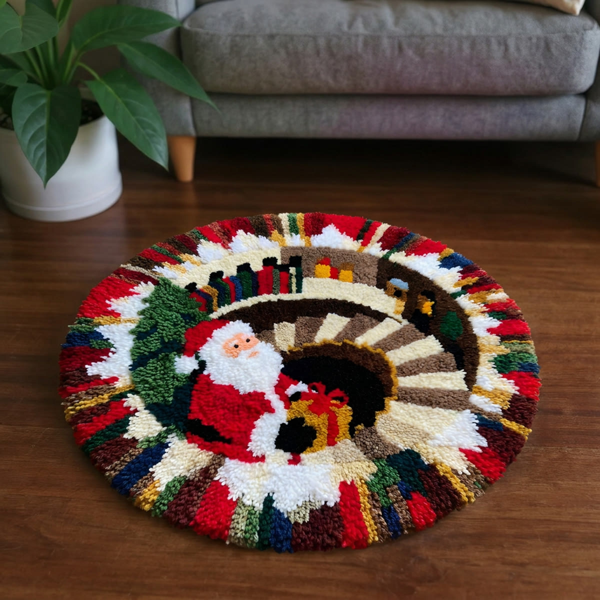 Rubbyoo Latch Hook Rug Kit - Santa Surprise | 3d Optical Illusion Design Mat | Whimsical Christmas Decoration  - image 4