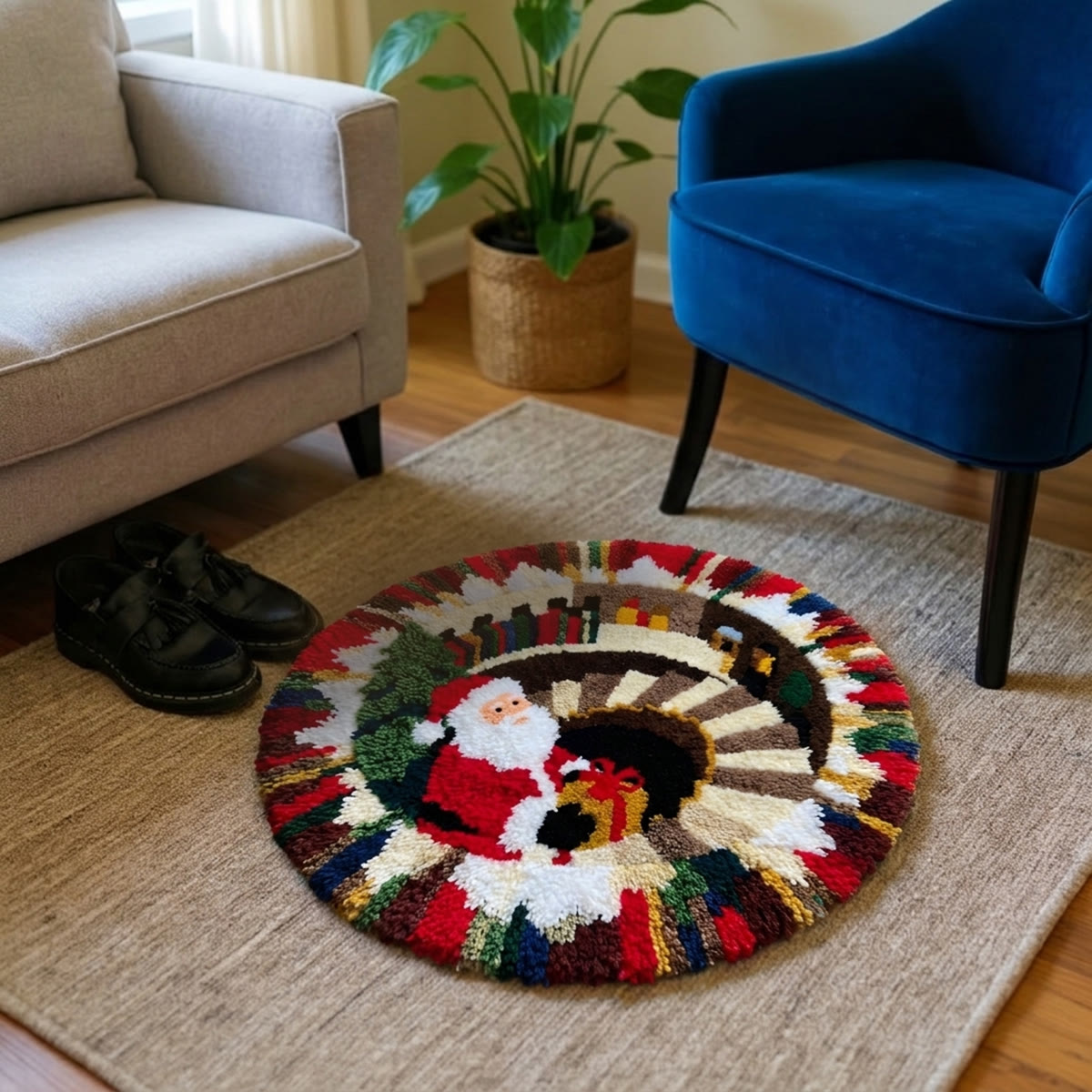 Rubbyoo Latch Hook Rug Kit - Santa Surprise | 3d Optical Illusion Design Mat | Whimsical Christmas Decoration  - image 3