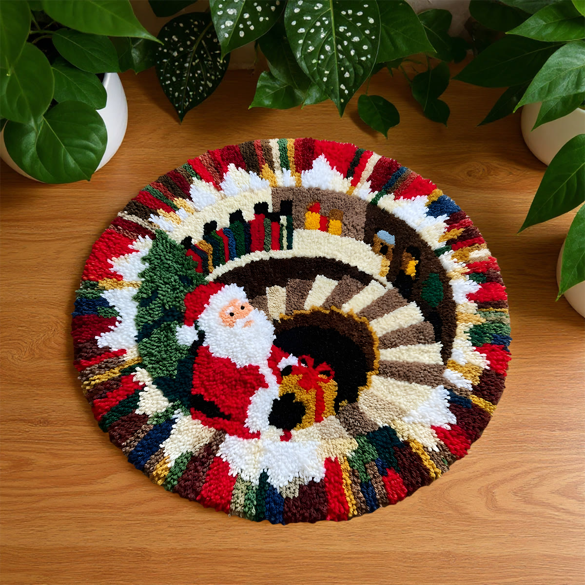Rubbyoo Latch Hook Rug Kit - Santa Surprise | 3d Optical Illusion Design Mat | Whimsical Christmas Decoration  - 48×48cm - image 1