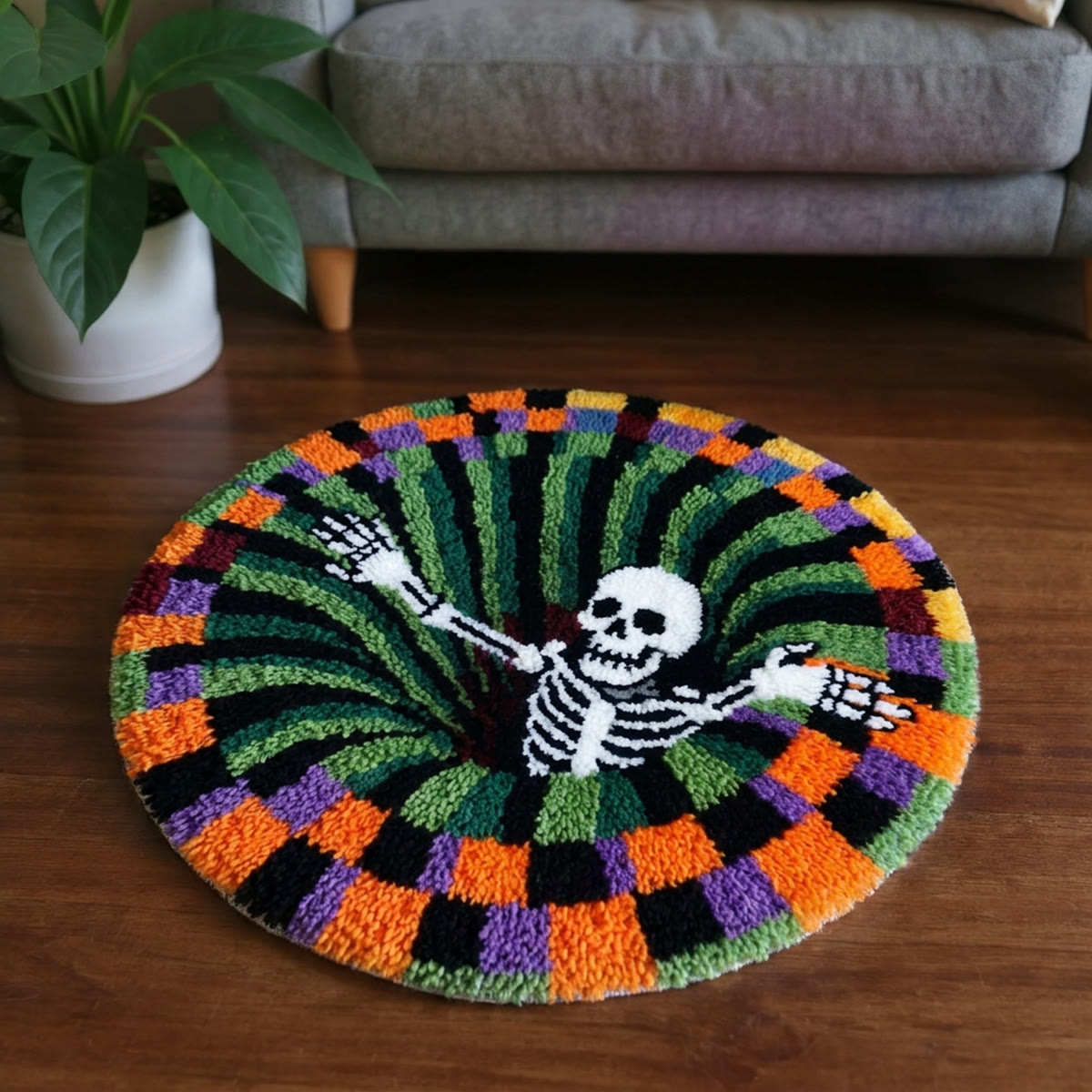 Rubbyoo Latch Hook Rug Kit - Fall Into The Abyss | Spooky Skeleton Vortex Illusion | Gothic Room Decor - image 5