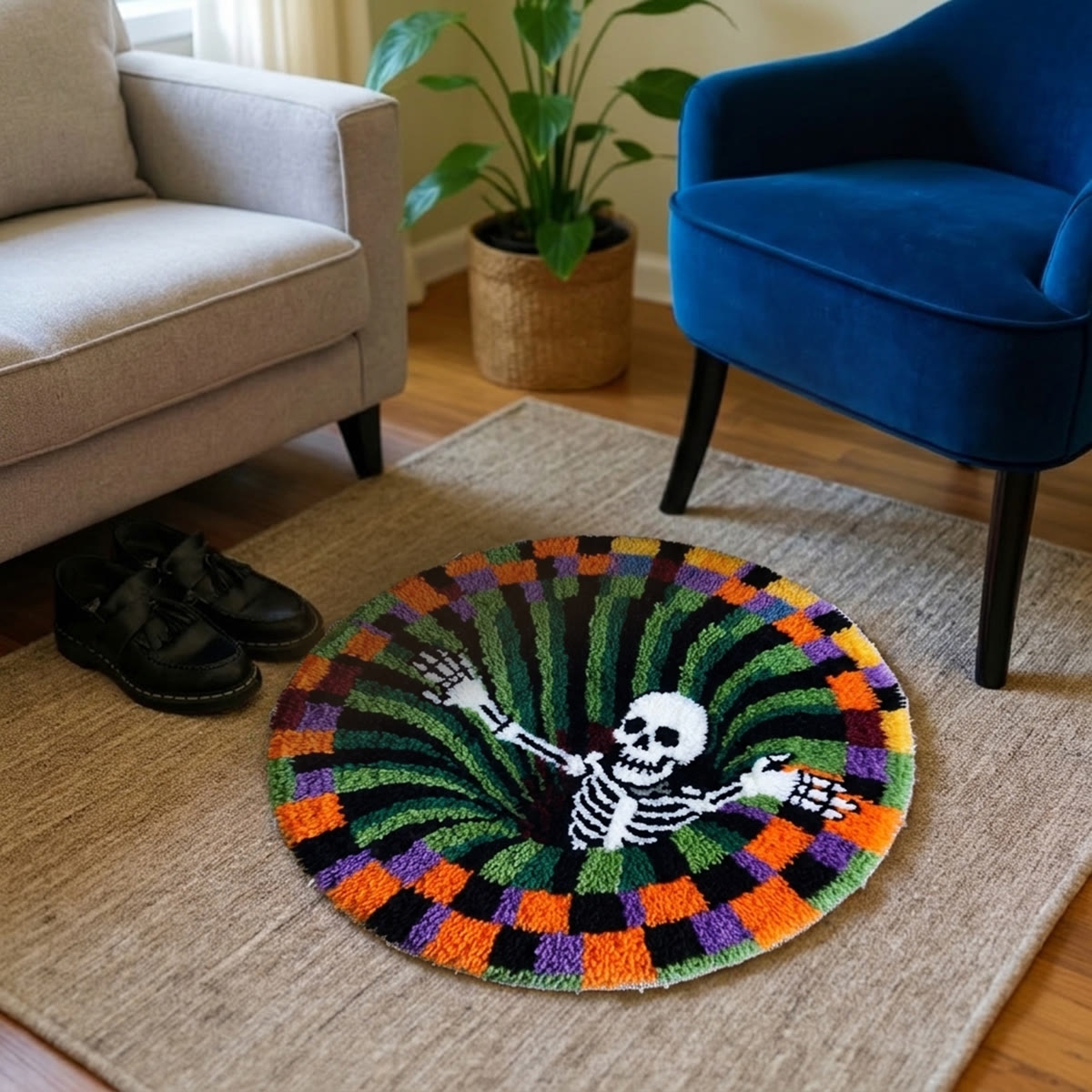 Rubbyoo Latch Hook Rug Kit - Fall Into The Abyss | Spooky Skeleton Vortex Illusion | Gothic Room Decor - image 3