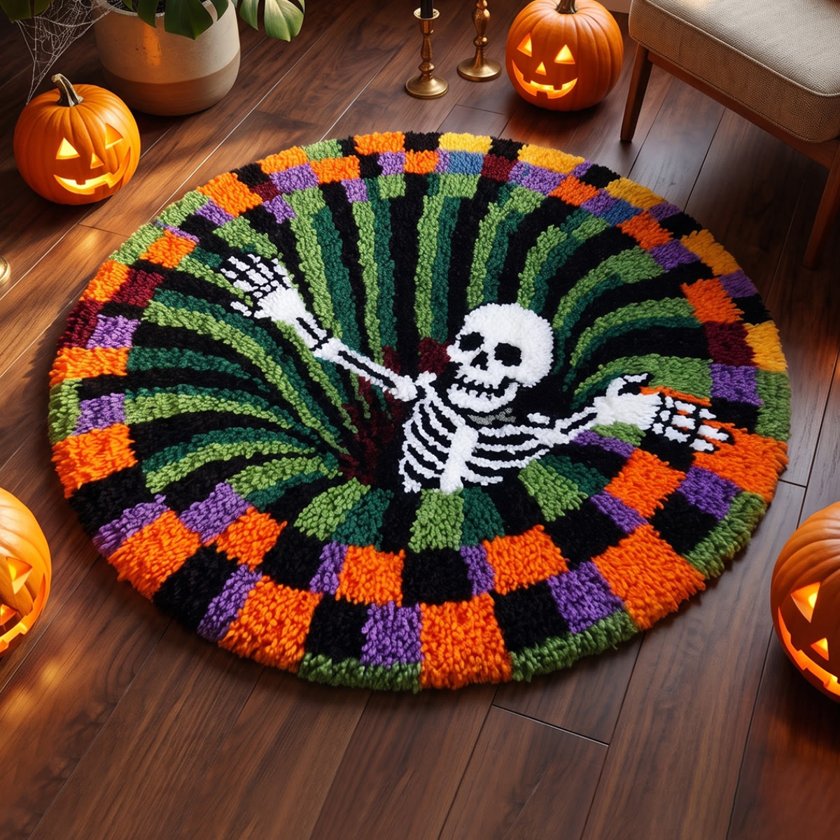 Rubbyoo Latch Hook Rug Kit - Fall Into The Abyss | Spooky Skeleton Vortex Illusion | Gothic Room Decor - image 7