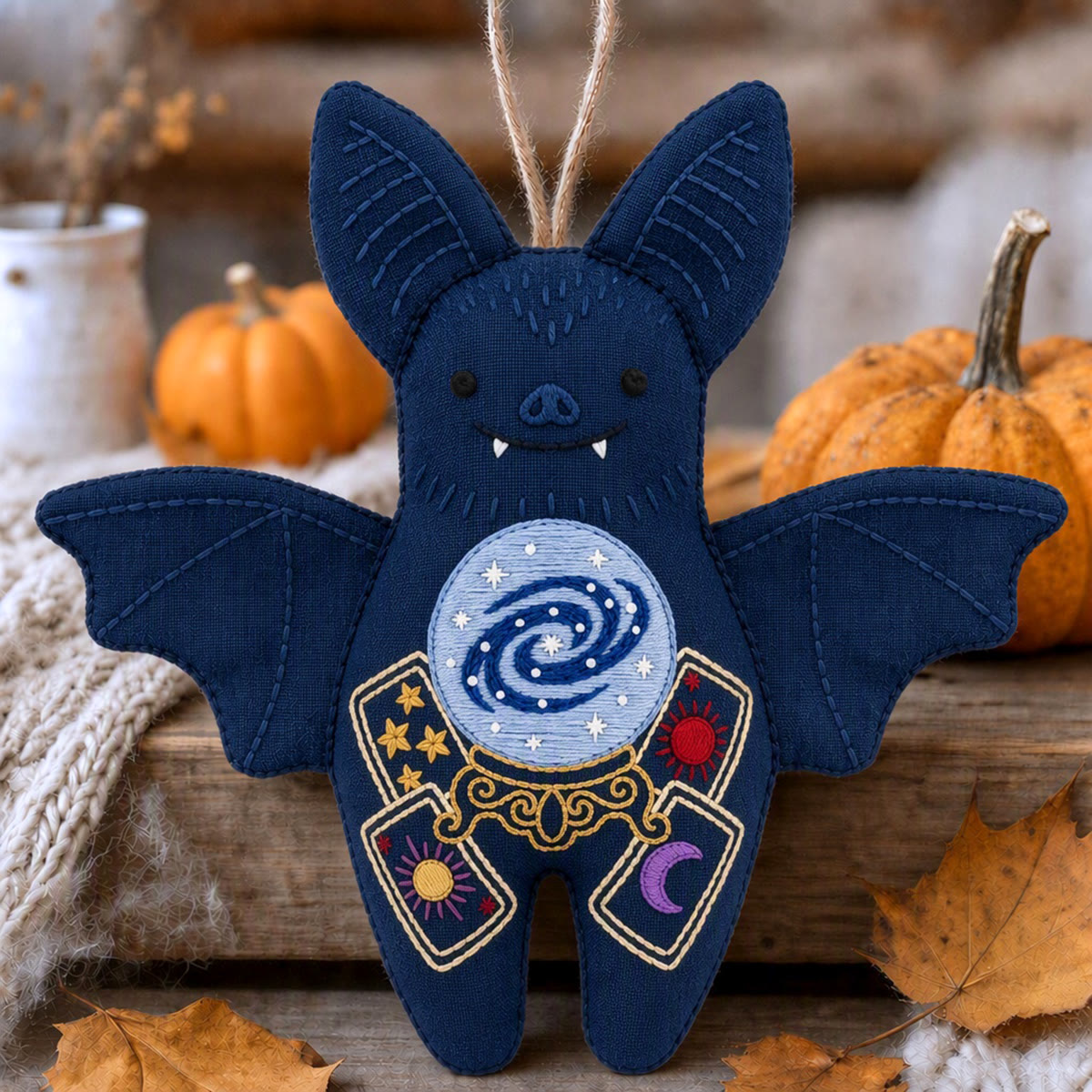 Rubbyoo Bat Embroidery Kit - Fortune Teller | Mystical Crystal Ball Craft | Witchy Handmade Decoration - 6 inches hoop kit - image 1