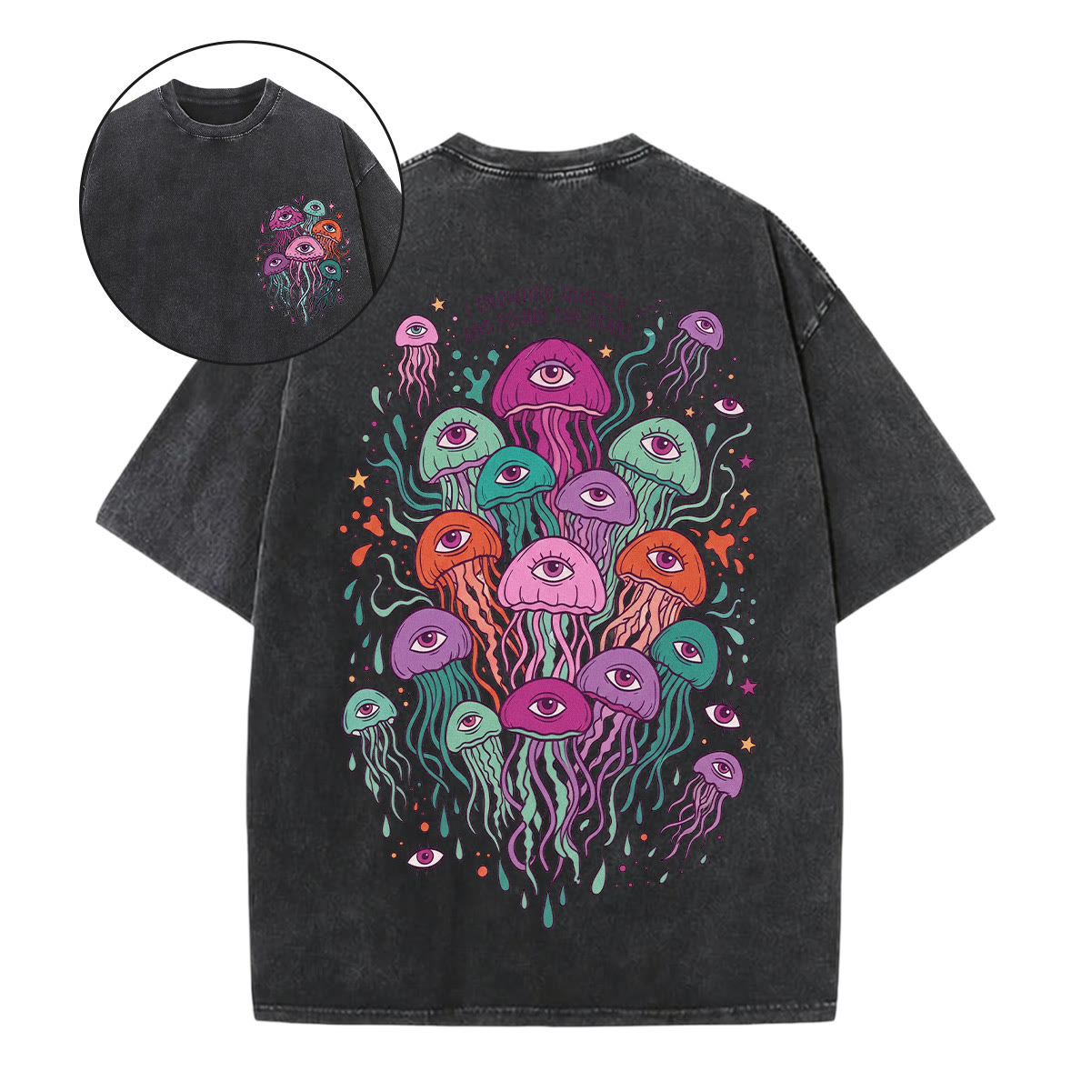 Rubbyoo Spooky Jellyfish Double Sided Unisex Washed T-shirt Jellyfish Lover Gift - Black - 5XL - image 15