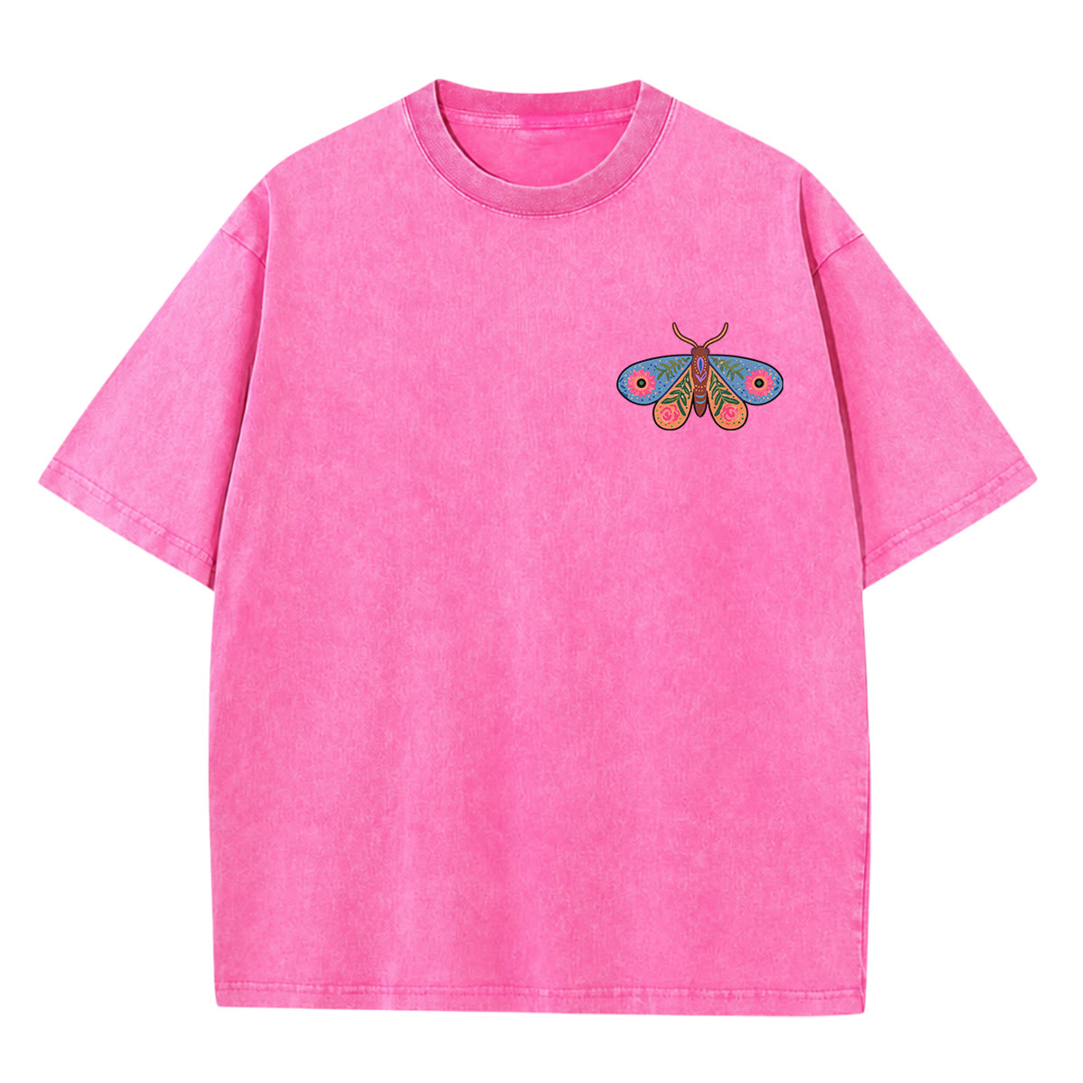 Rubbyoo We All Drift Double Sided Unisex Washed T-shirt  Colorful Moths Print - image 2