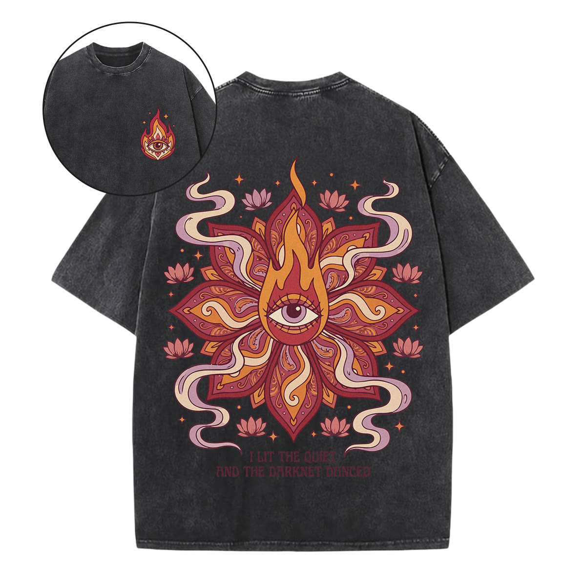 Rubbyoo"i Lit The Quiet And The Darkness Danced" Double Sided Unisex Washed T-shirt - Black - 5XL - image 1