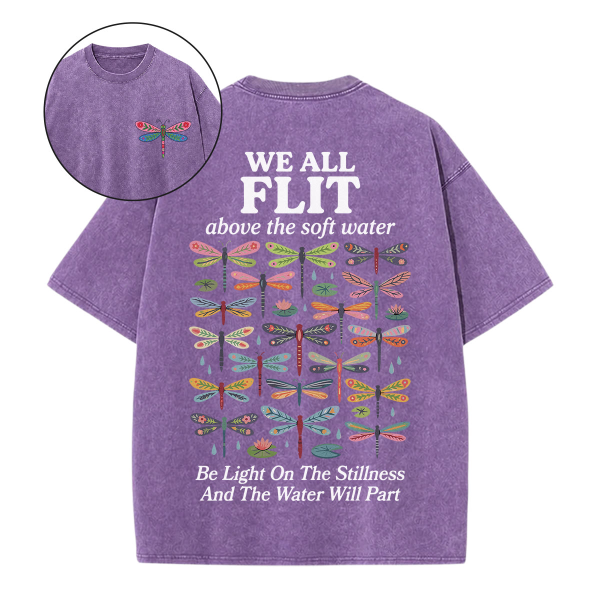Rubbyoo We All Flit Above The Soft Water Double Sided Unisex Washed T-shirt - Purple - 5XL - image 1
