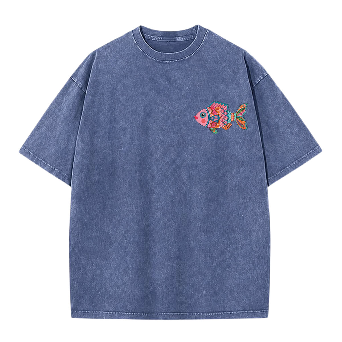 Rubbyoo We All Swim In Different Currents Double Sided Unisex Washed T-shirt  Cartoon Fishes Print - image 2