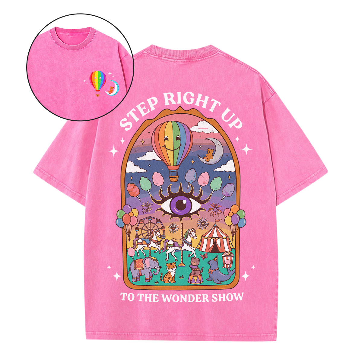 Rubbyoo Step Right Up  Double Sided Unisex Washed T-shirt Whimsical Graphic Tee  - Pink - 5XL - image 1