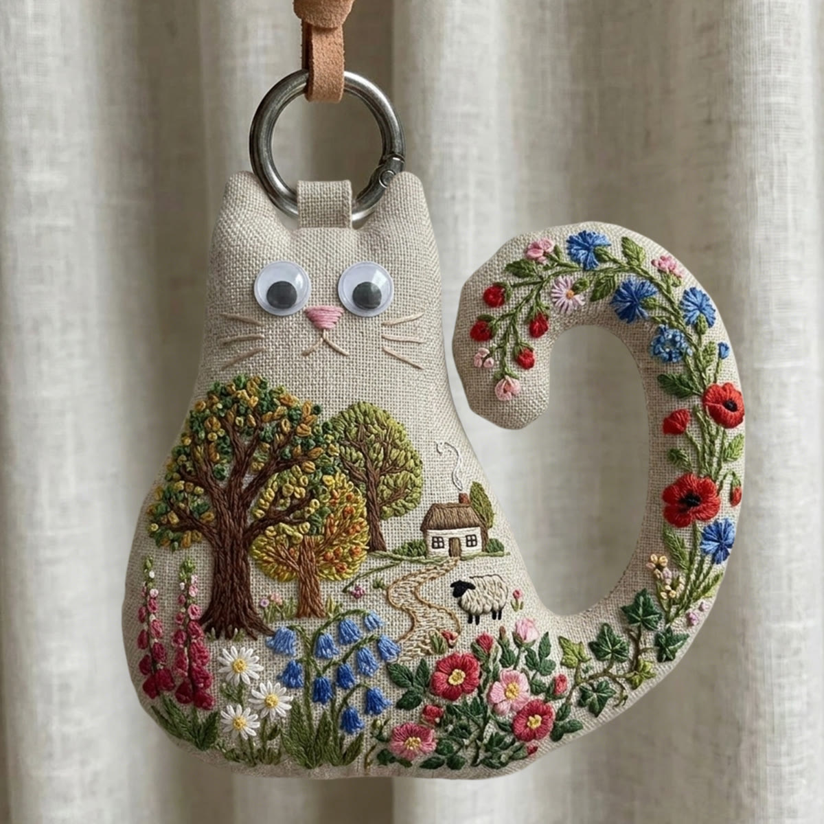 Rubbyoo Cat Embroidery Kit - Floral Farmhouse | Cozy Countryside Ornament | Perfect Gift For Woodland Nature Hobbists - image 1