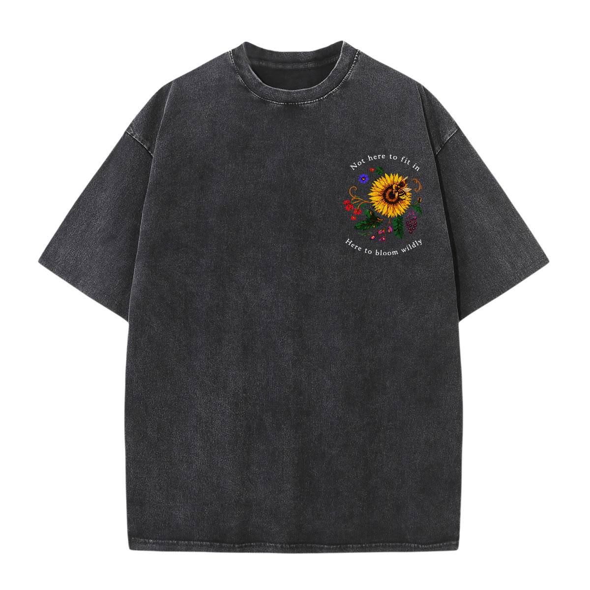 Rubbyoo Not Here To Fit In Double Sided Unisex Washed T-shirt  Artistic Floral Shirt - image 2