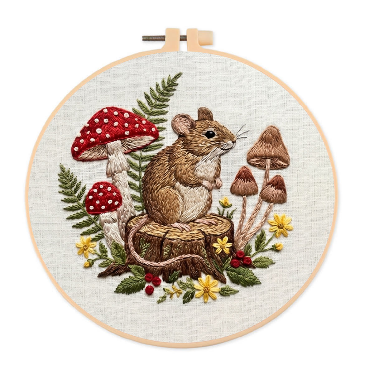 Rubbyoo Embroidery Kit - Woodland Mouse | Autumn Vibe Ornament | Easy-to-do Animal Motif Needlework - 20*20cm - image 1