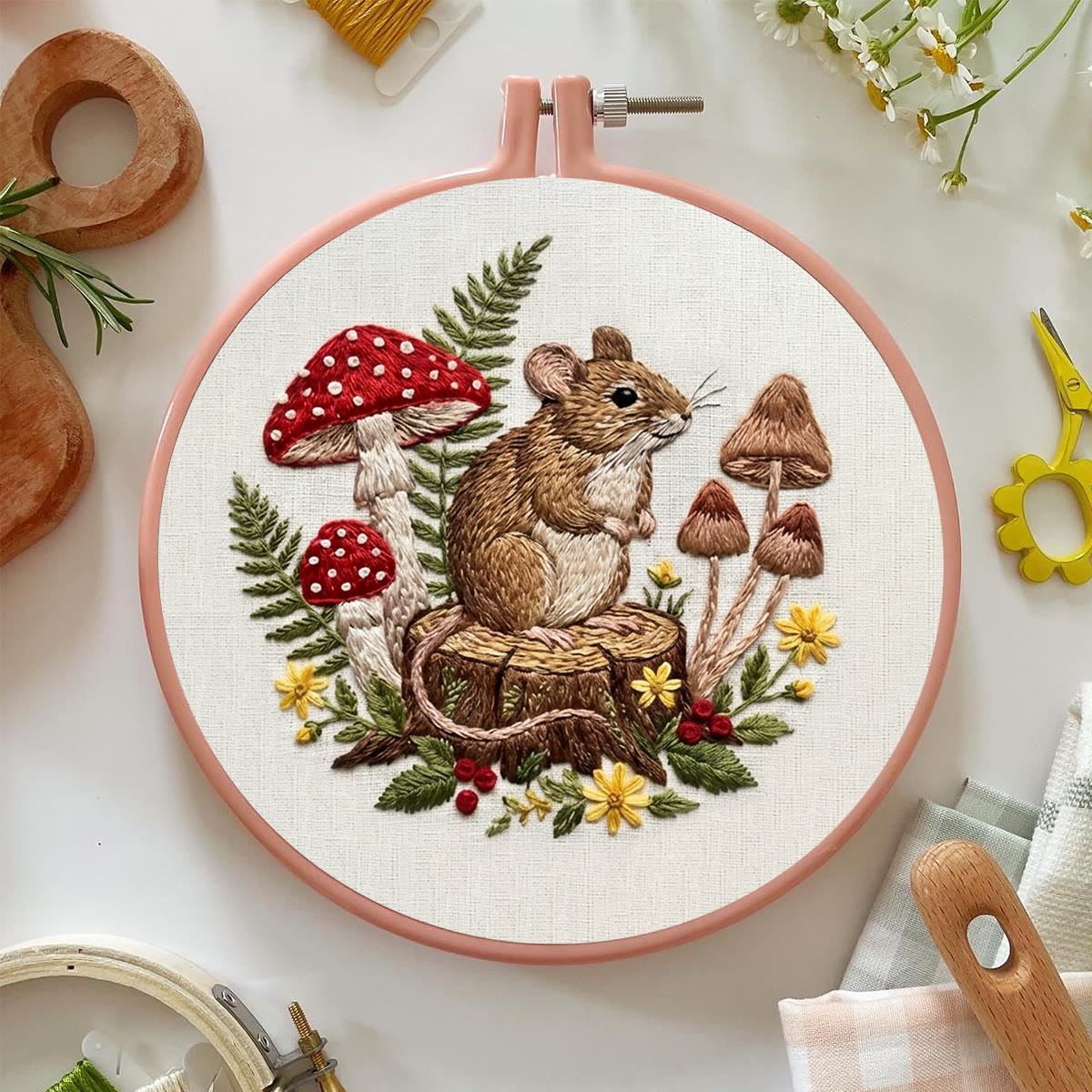 Rubbyoo Embroidery Kit - Woodland Mouse | Autumn Vibe Ornament | Easy-to-do Animal Motif Needlework - image 2
