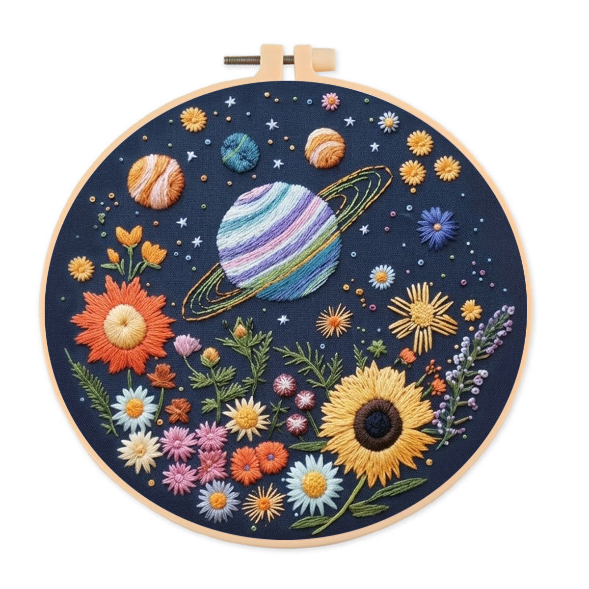 Rubbyoo Embroidery Kit - Floral Cosmic | Special DIY Birthday Gift | Intricate Planet & Flora Crewel Kit - 20*20cm - image 1