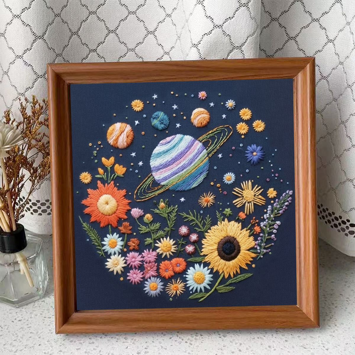 Rubbyoo Embroidery Kit - Floral Cosmic | Special DIY Birthday Gift | Intricate Planet & Flora Crewel Kit - Embroidery Kit Plus An Extra Frame - image 10