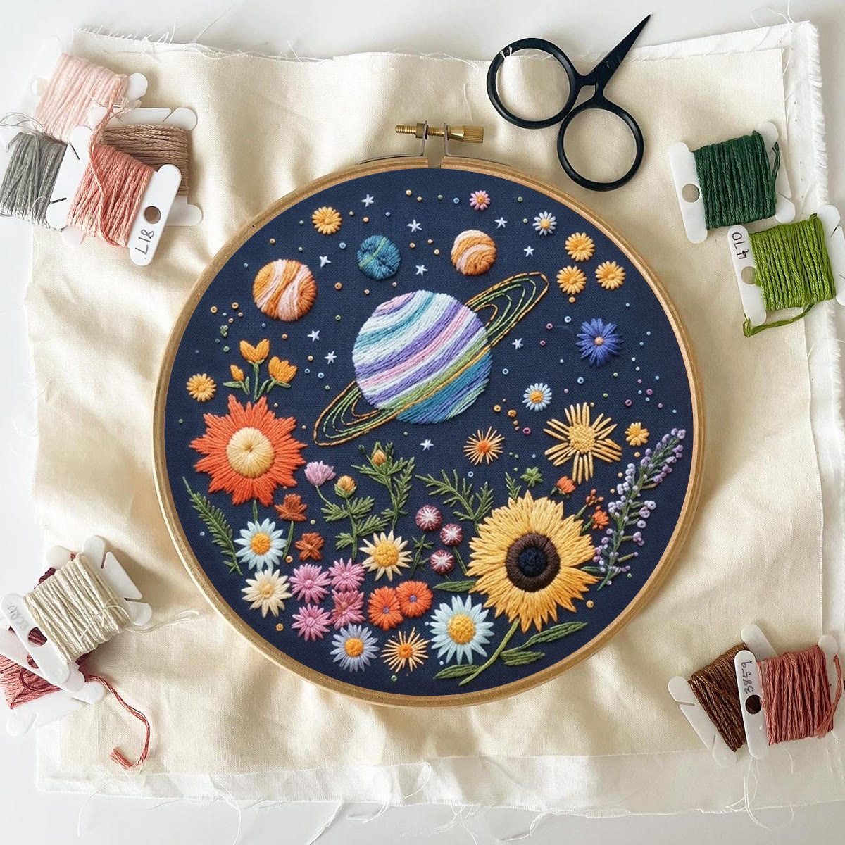 Rubbyoo Embroidery Kit - Floral Cosmic | Special DIY Birthday Gift | Intricate Planet & Flora Crewel Kit - image 8