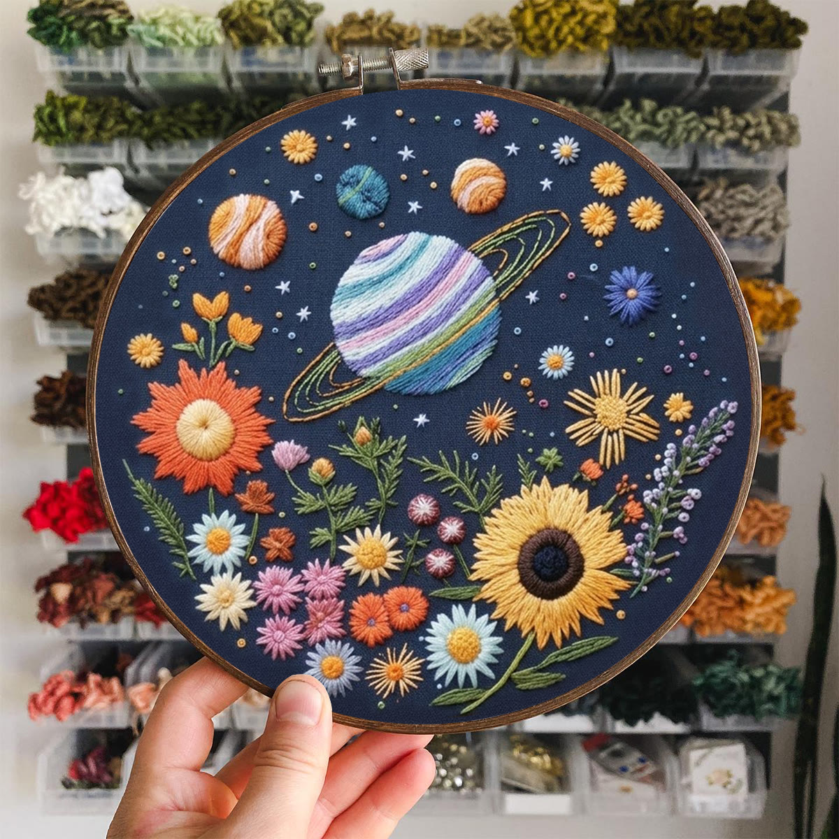 Rubbyoo Embroidery Kit - Floral Cosmic | Special DIY Birthday Gift | Intricate Planet & Flora Crewel Kit - image 4