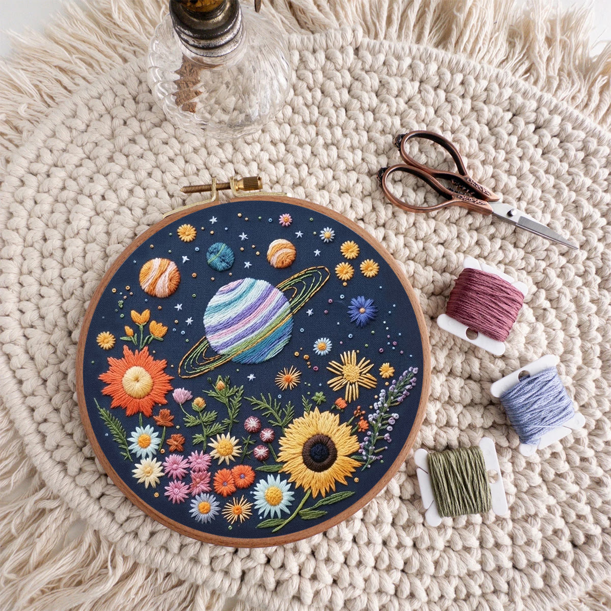 Rubbyoo Embroidery Kit - Floral Cosmic | Special DIY Birthday Gift | Intricate Planet & Flora Crewel Kit - image 9