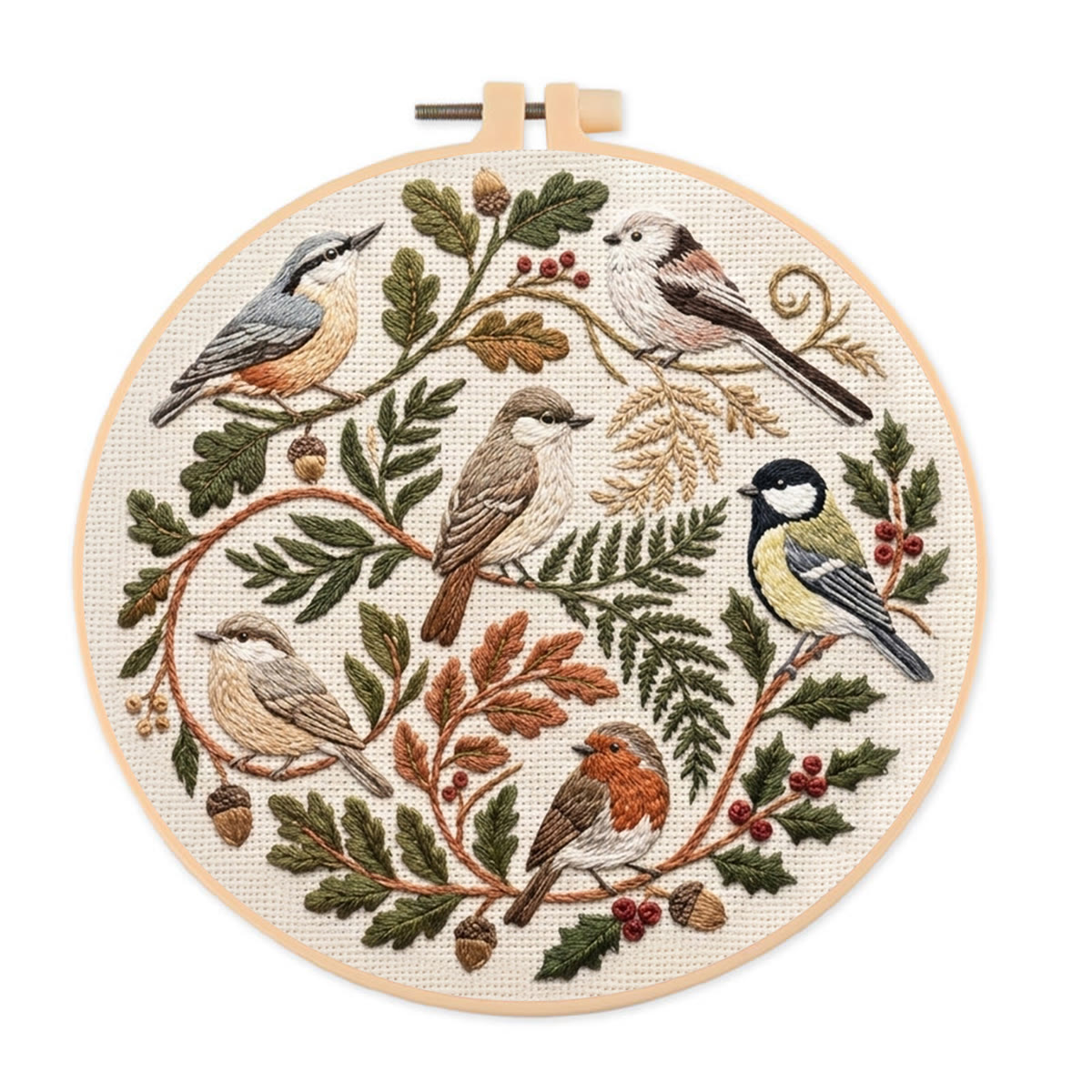 Rubbyoo Embroidery Kit - Forest Birds | Handmade Chic Home Accent  | Rustic Songbird Hoop Art - 20*20cm - image 1