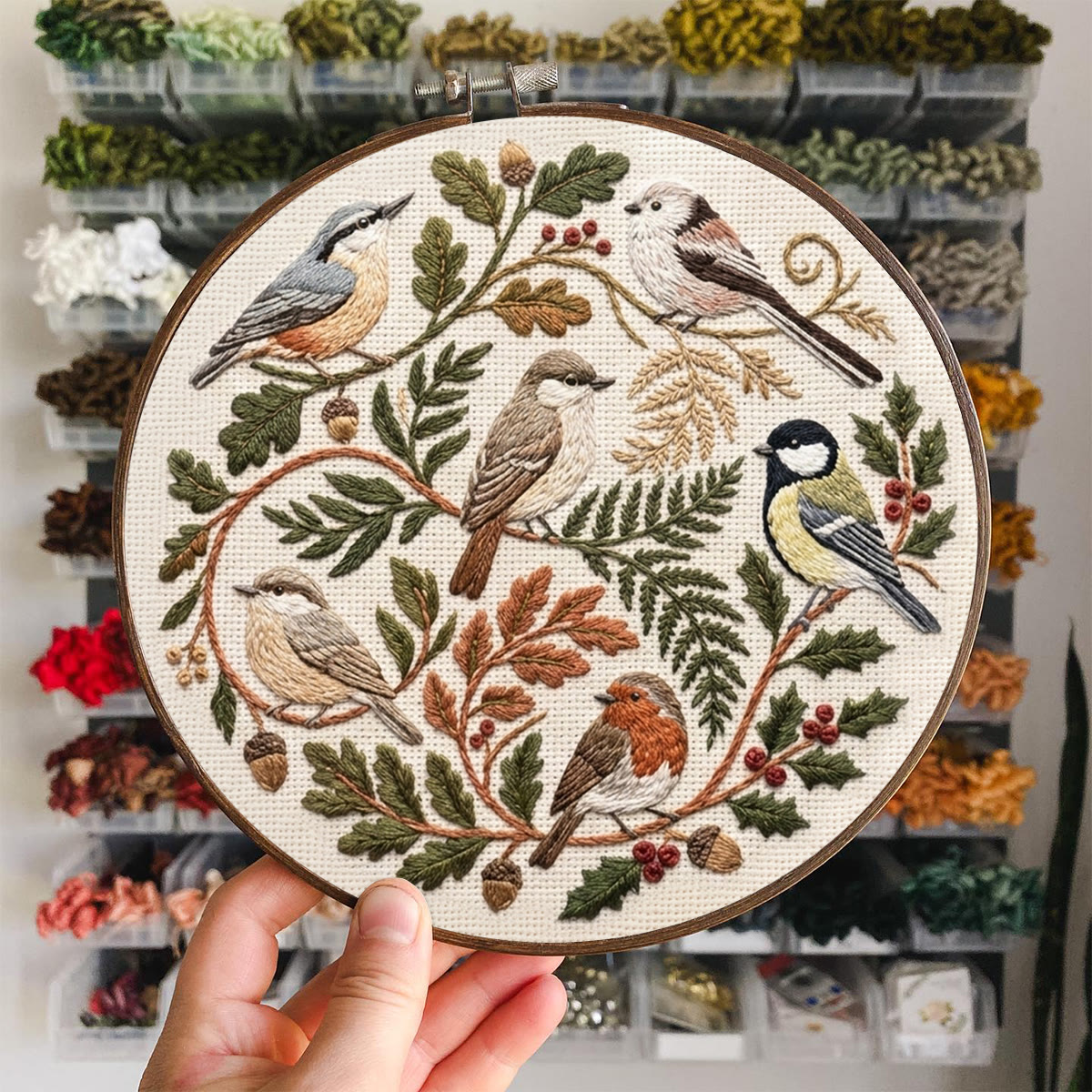 Rubbyoo Embroidery Kit - Forest Birds | Handmade Chic Home Accent  | Rustic Songbird Hoop Art - image 3