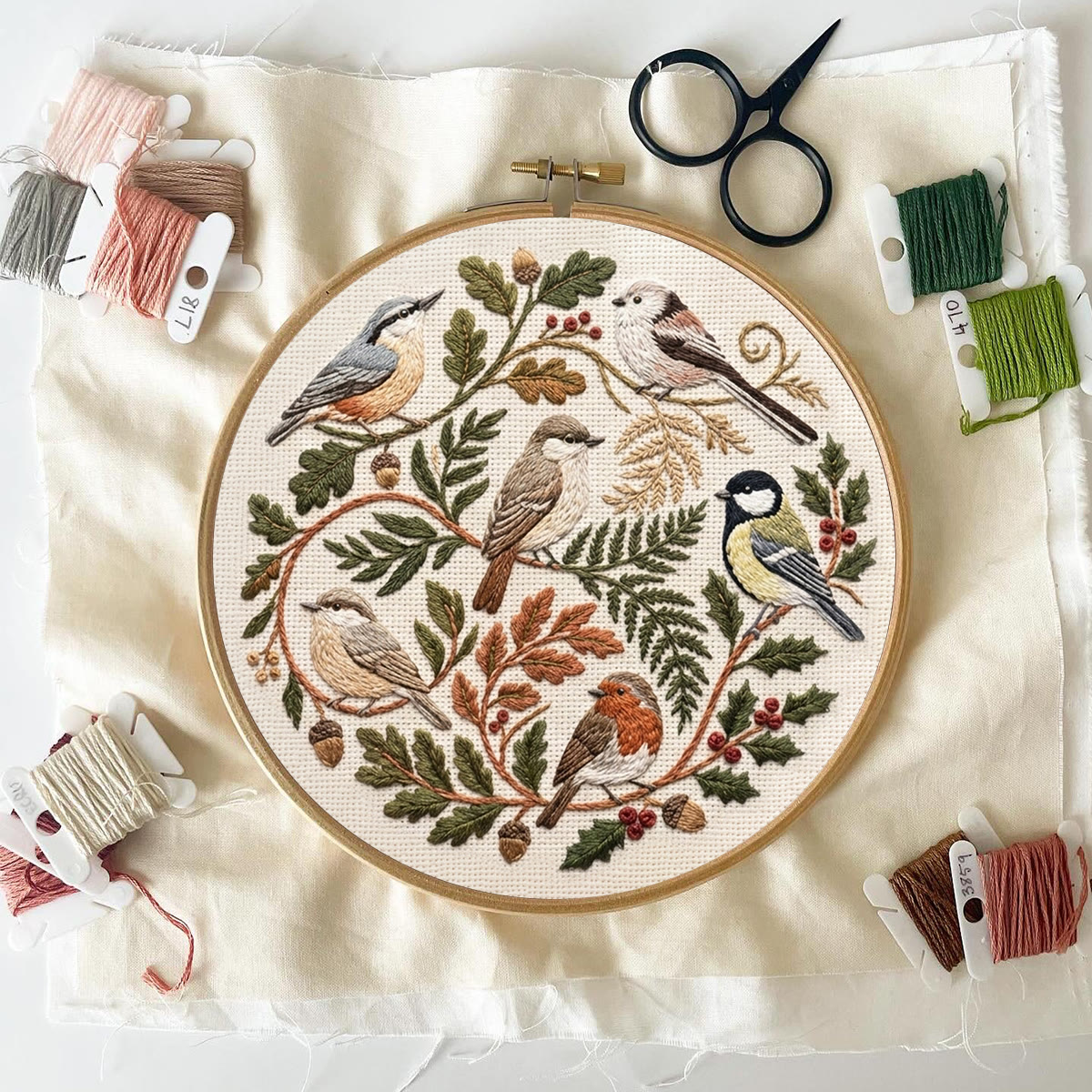 Rubbyoo Embroidery Kit - Forest Birds | Handmade Chic Home Accent  | Rustic Songbird Hoop Art - image 7