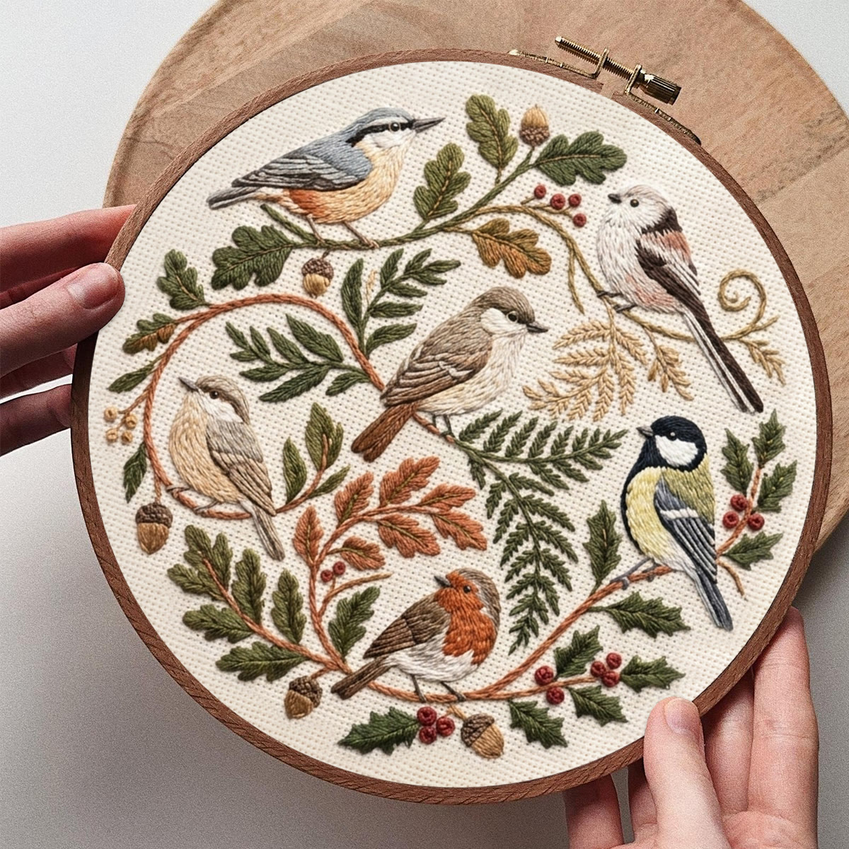 Rubbyoo Embroidery Kit - Forest Birds | Handmade Chic Home Accent  | Rustic Songbird Hoop Art - image 4