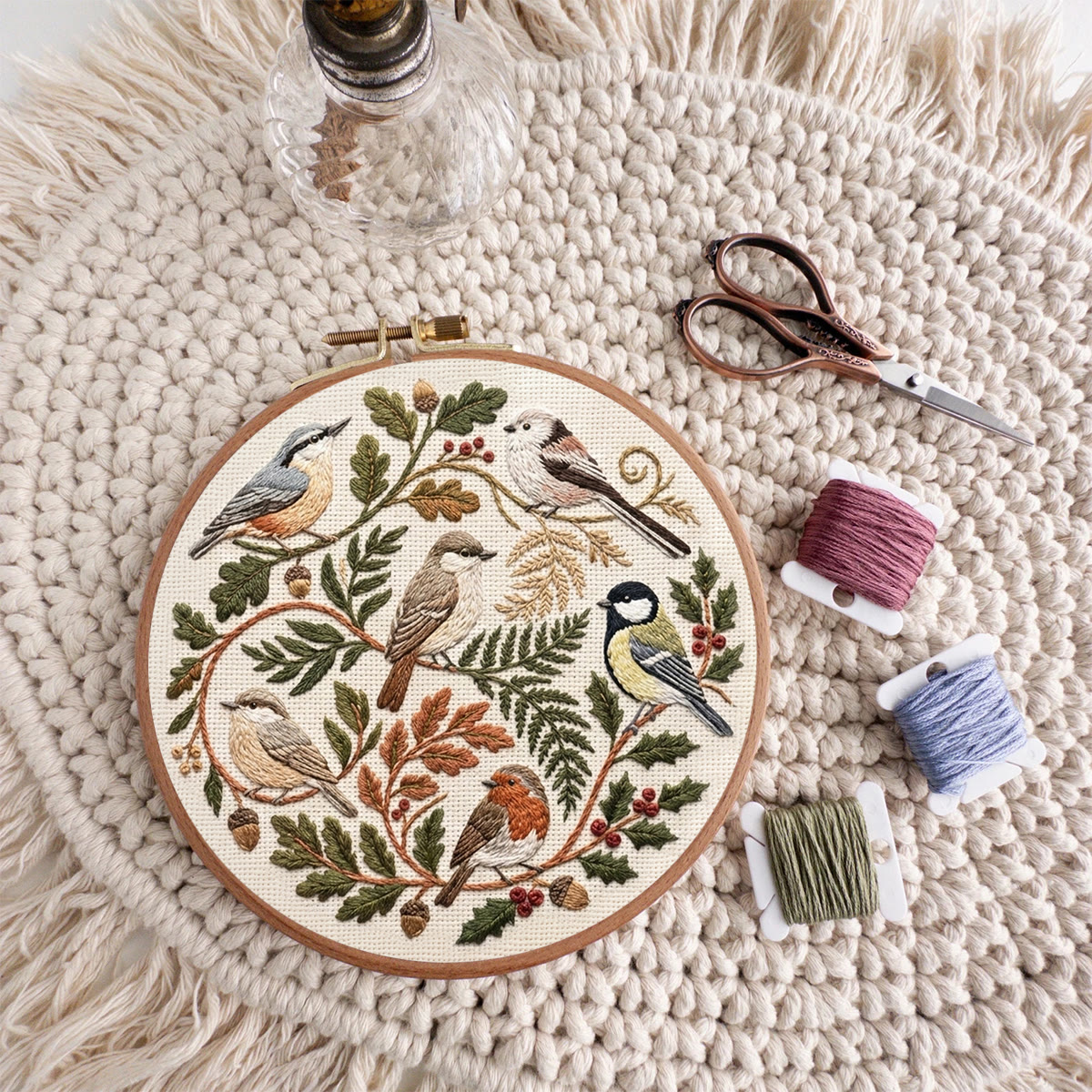 Rubbyoo Embroidery Kit - Forest Birds | Handmade Chic Home Accent  | Rustic Songbird Hoop Art - image 9