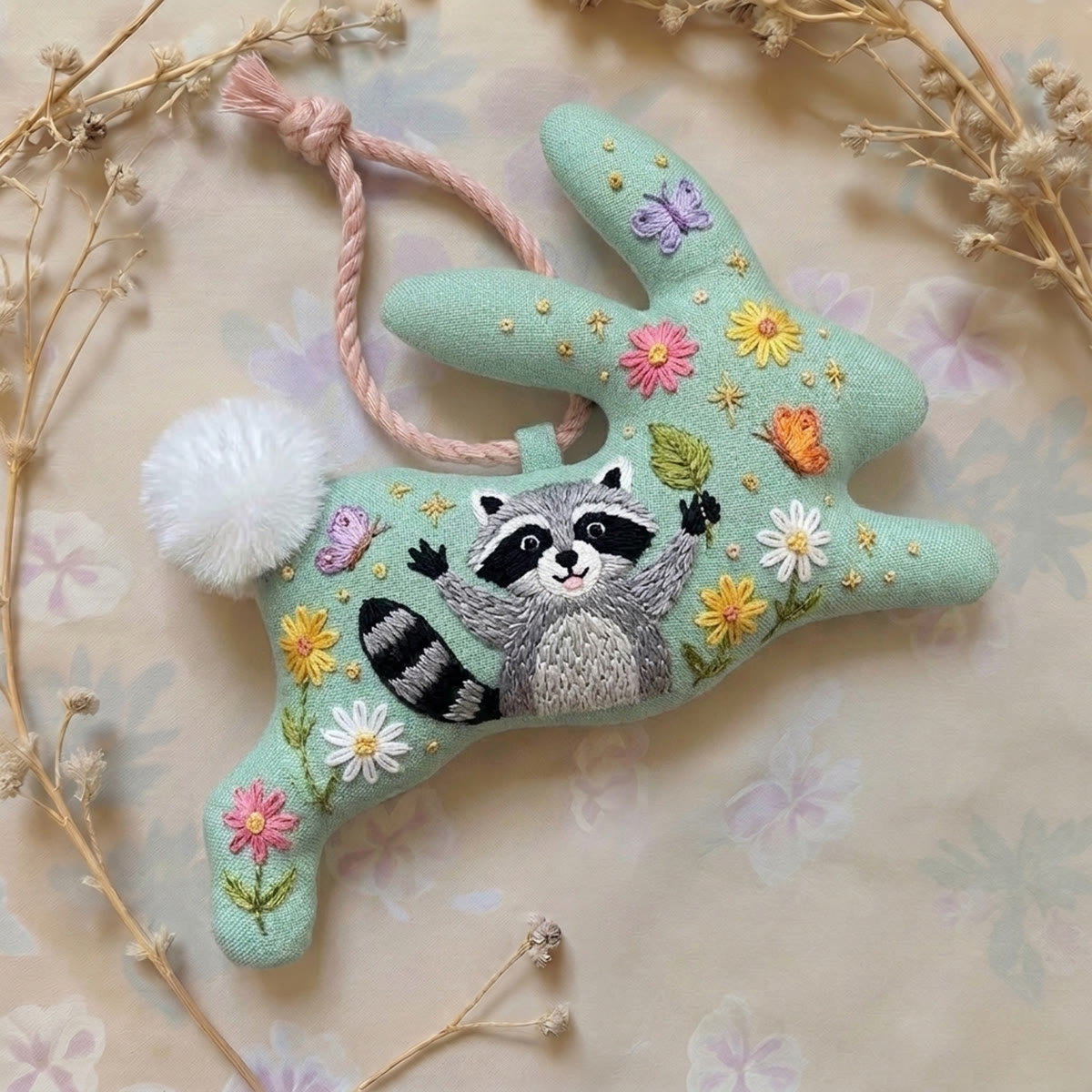 Rubbyoo Rabbit Embroidery Kit -  Wildflower With Raccoon | Perfect For Holiday Decorating | Woodland Animal Diy Hoop Art Craft Gift - image 2