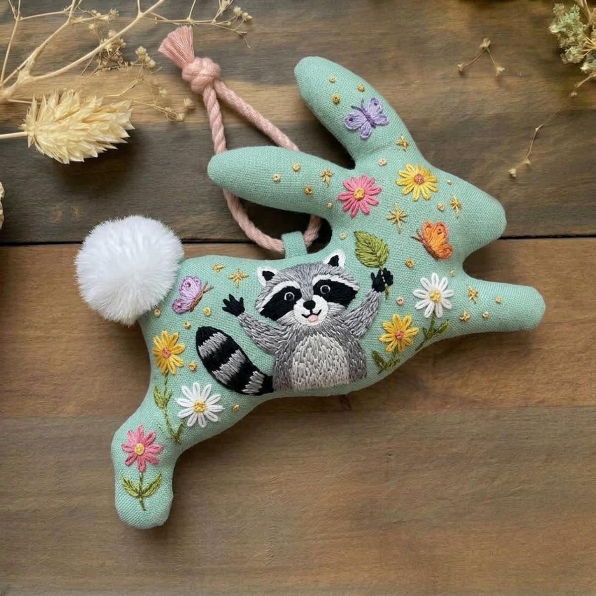 Rubbyoo Rabbit Embroidery Kit -  Wildflower With Raccoon | Perfect For Holiday Decorating | Woodland Animal Diy Hoop Art Craft Gift - 6 inches hoop kit - image 1