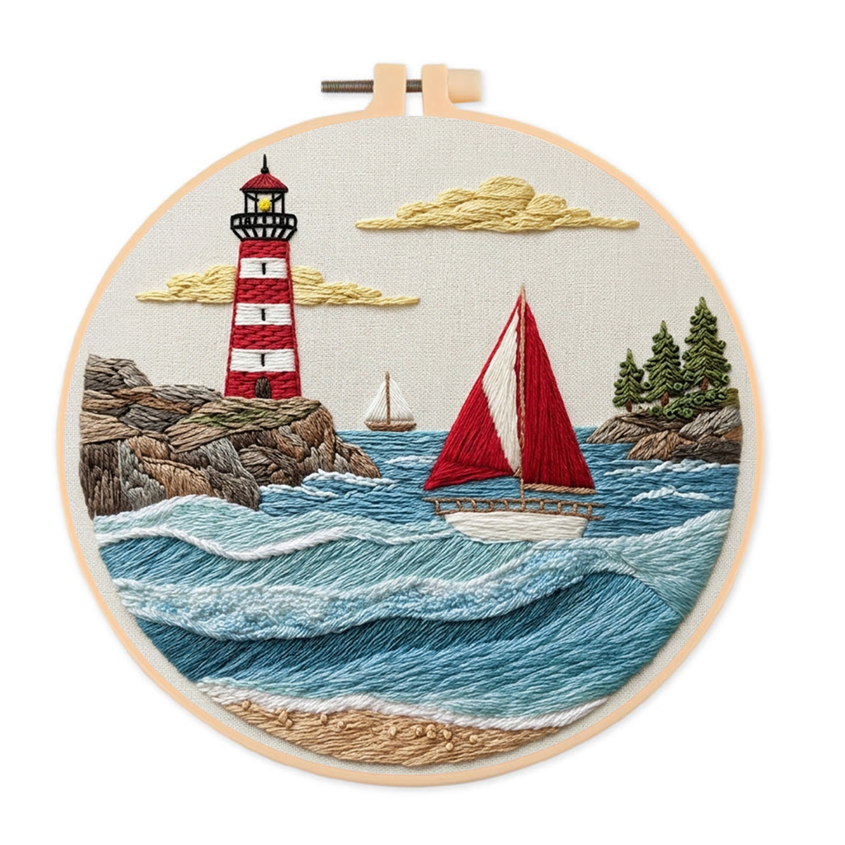 Rubbyoo Embroidery Kit - Ocean View | Nautical Theme Sewing Project | Hand-embroidered Housewarming Gift - 20*20cm - image 1