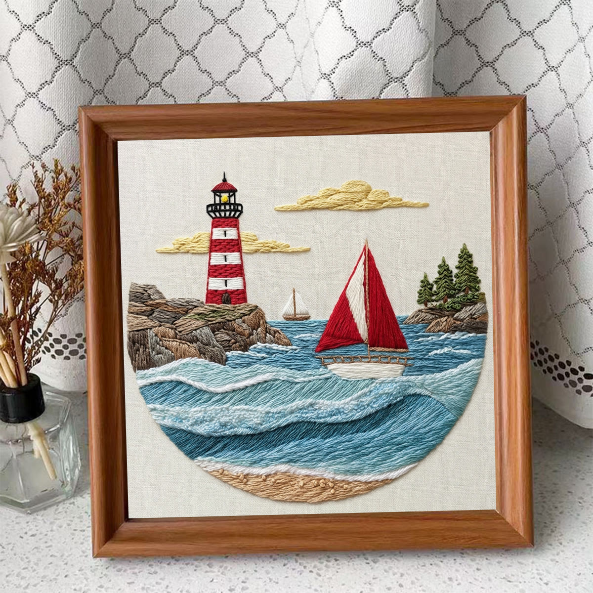 Rubbyoo Embroidery Kit - Ocean View | Nautical Theme Sewing Project | Hand-embroidered Housewarming Gift - Embroidery Kit Plus An Extra Frame - image 10
