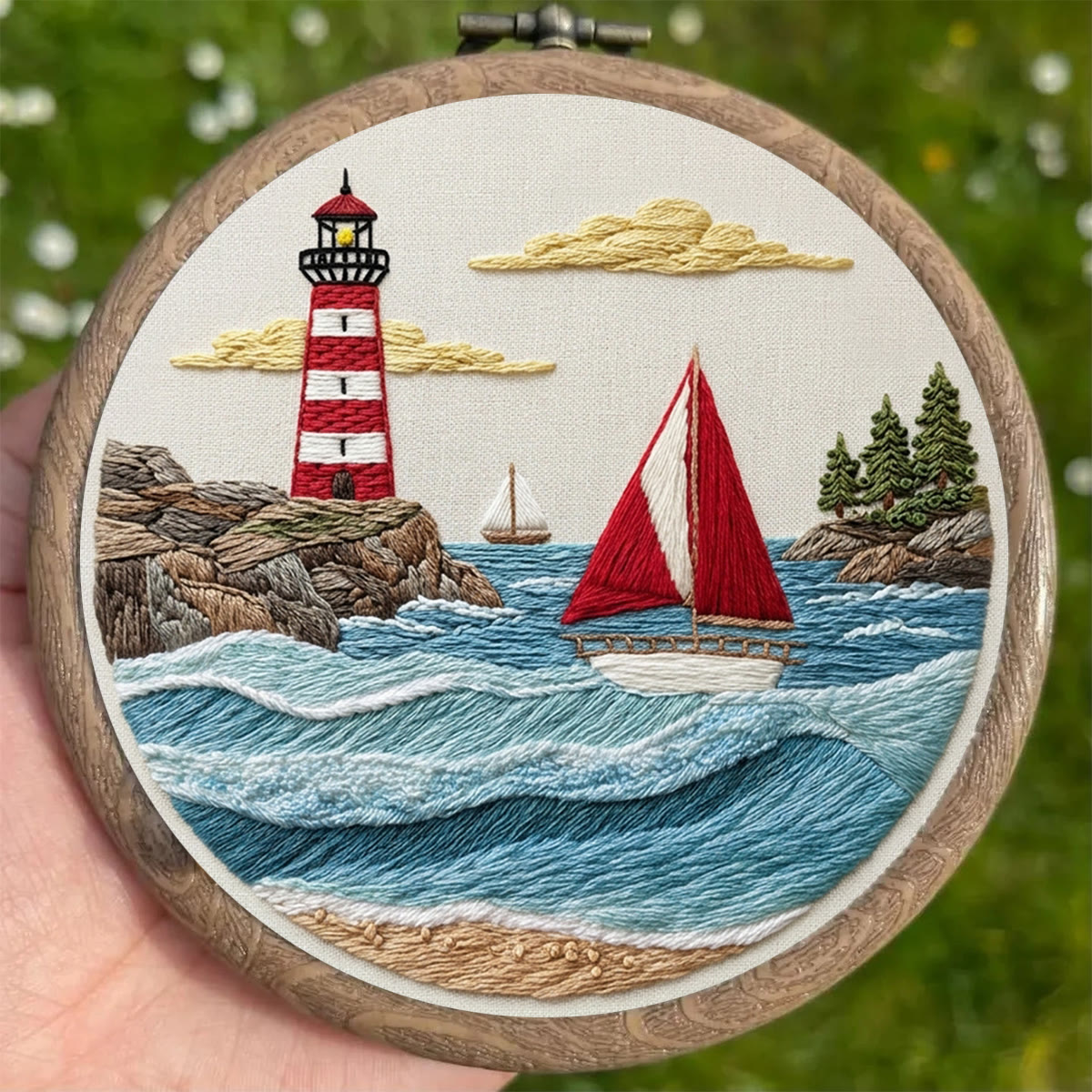 Rubbyoo Embroidery Kit - Ocean View | Nautical Theme Sewing Project | Hand-embroidered Housewarming Gift - image 2