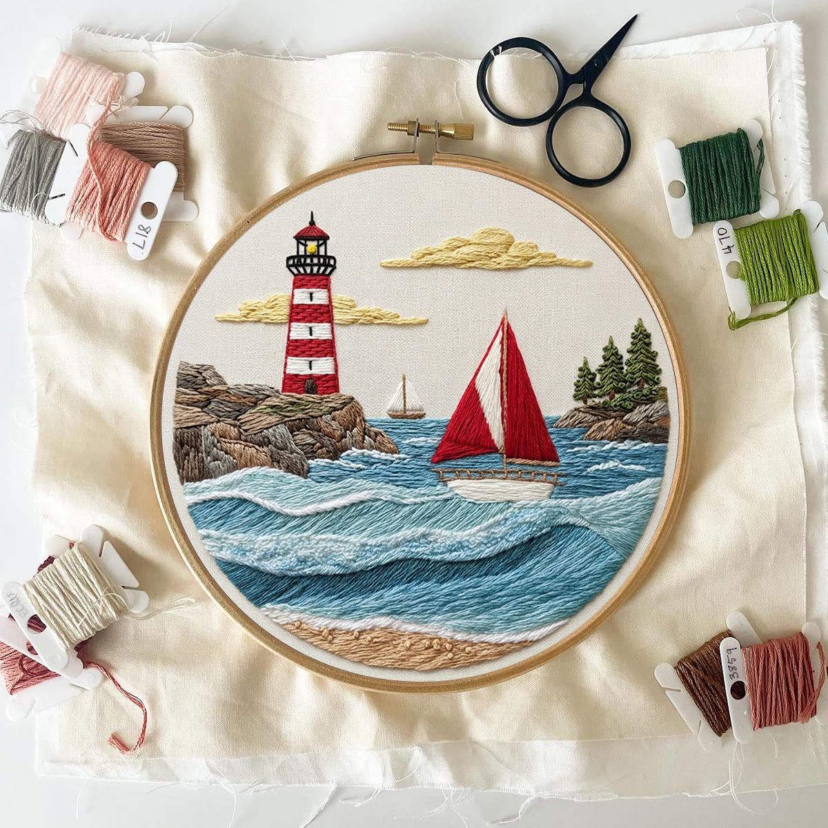 Rubbyoo Embroidery Kit - Ocean View | Nautical Theme Sewing Project | Hand-embroidered Housewarming Gift - image 8