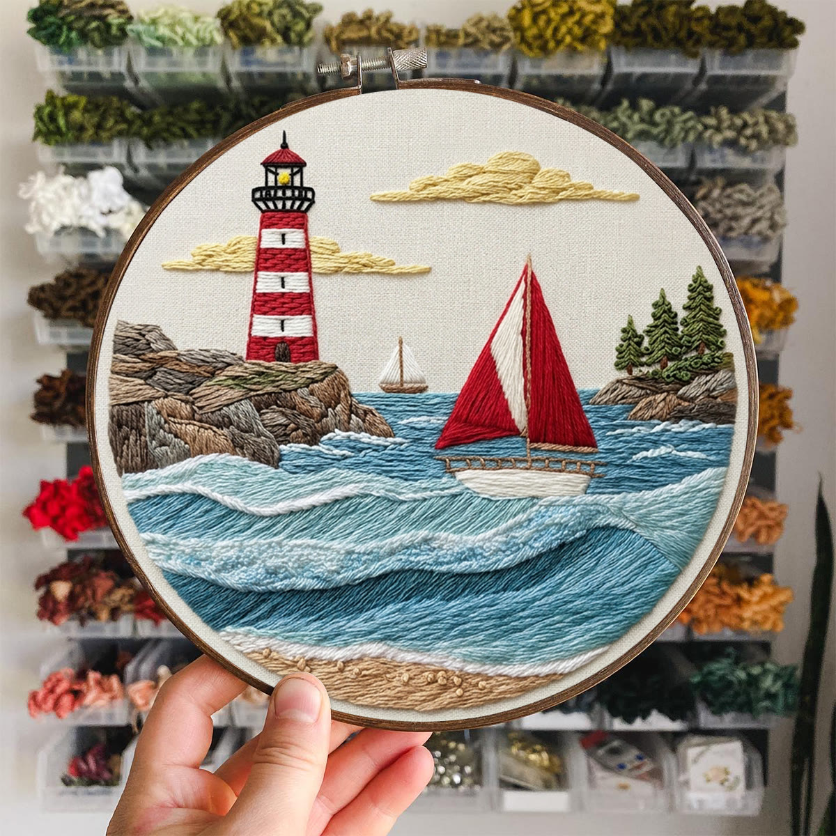 Rubbyoo Embroidery Kit - Ocean View | Nautical Theme Sewing Project | Hand-embroidered Housewarming Gift - image 5