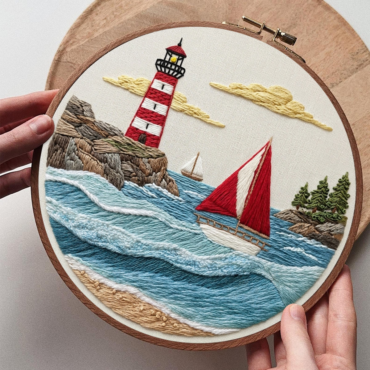 Rubbyoo Embroidery Kit - Ocean View | Nautical Theme Sewing Project | Hand-embroidered Housewarming Gift - image 6