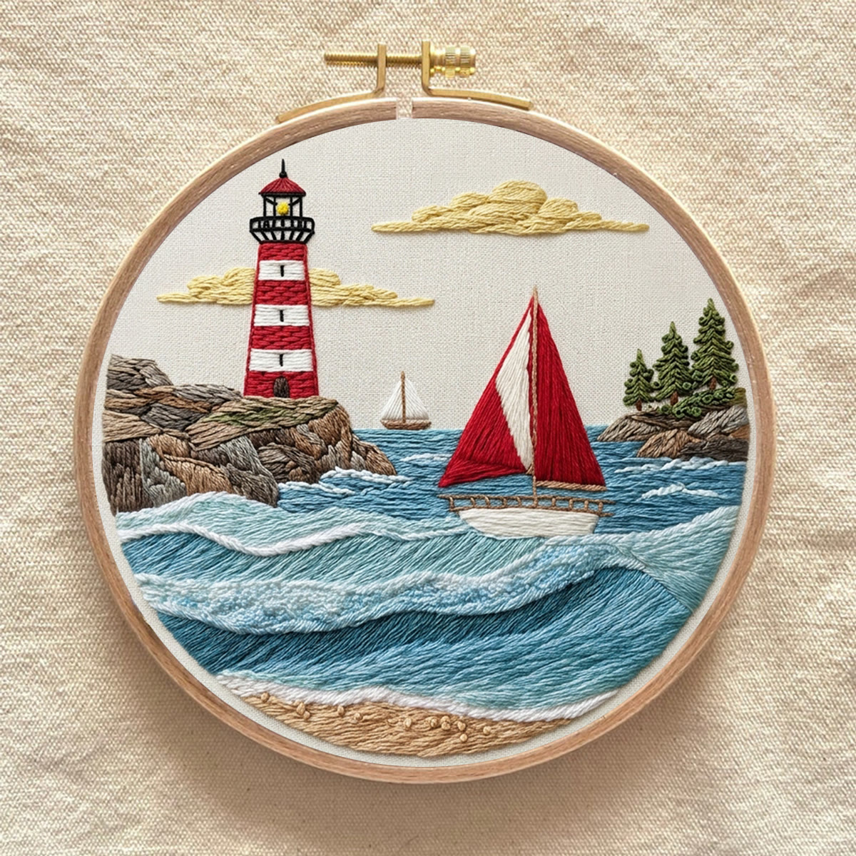 Rubbyoo Embroidery Kit - Ocean View | Nautical Theme Sewing Project | Hand-embroidered Housewarming Gift - image 3