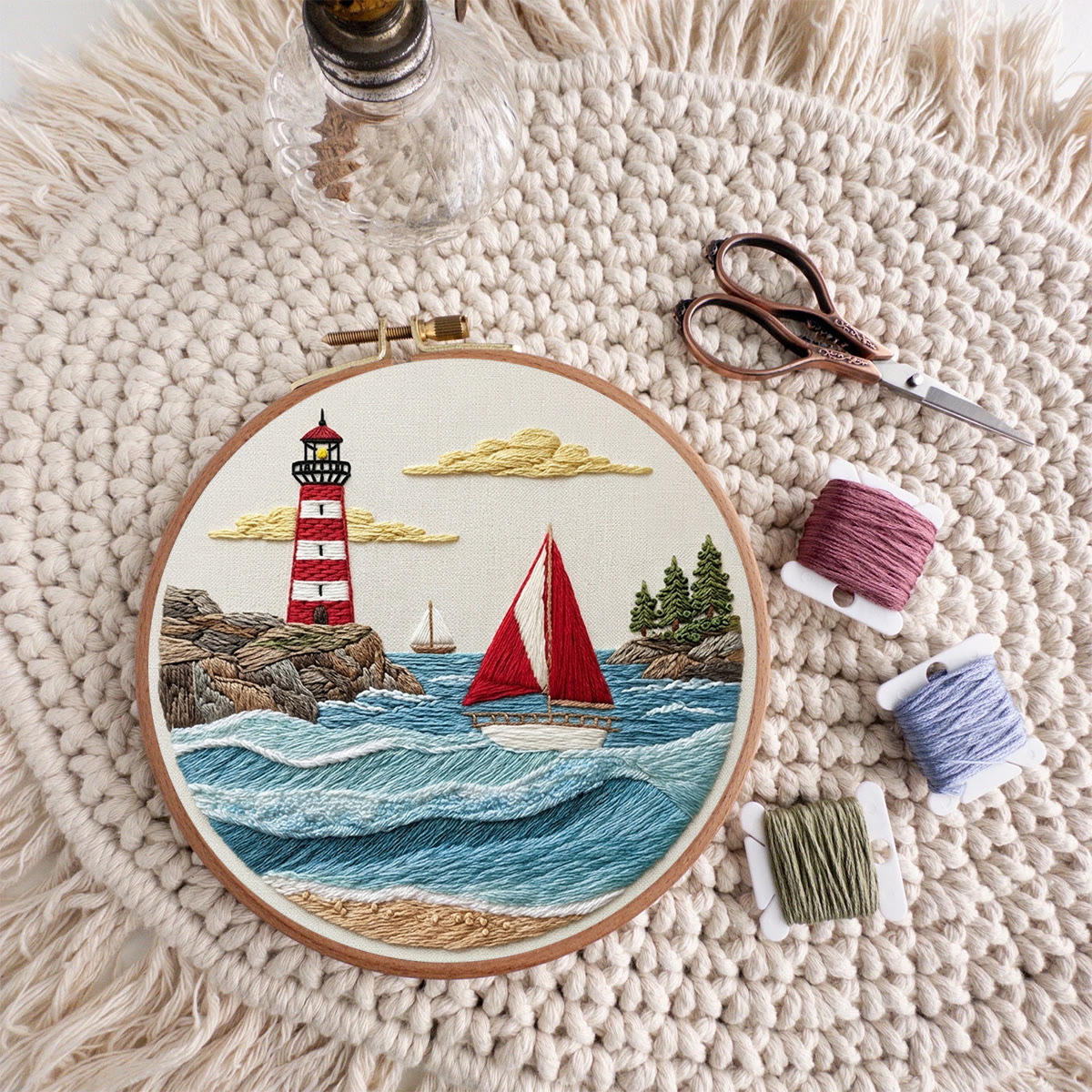 Rubbyoo Embroidery Kit - Ocean View | Nautical Theme Sewing Project | Hand-embroidered Housewarming Gift - image 9