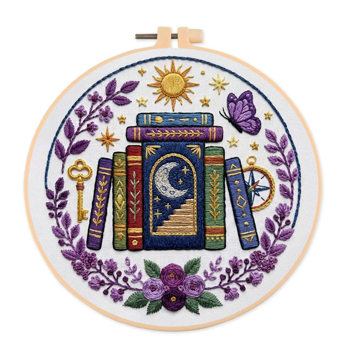 Rubbyoo Embroidery Kit - Celestial Books | Special DIY Bookshelf Decor | Handmade Gift For Book Lover - 20*20cm - image 1