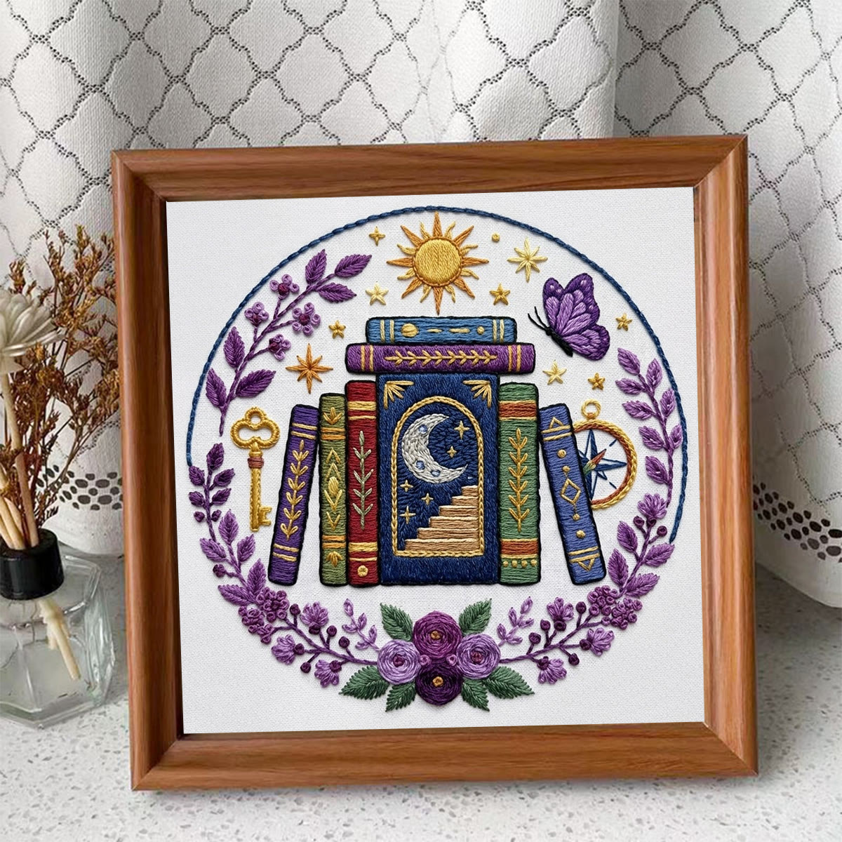 Rubbyoo Embroidery Kit - Celestial Books | Special DIY Bookshelf Decor | Handmade Gift For Book Lover - Embroidery Kit Plus An Extra Fram - image 9