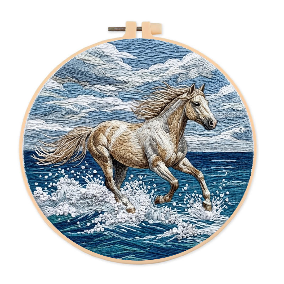 Rubbyoo Embroidery Kit - Surfing Horse | Aesthetic Ocean Horse Sewing Kit  | Intricate Animal-inspired Ornament - 20*20cm - image 1