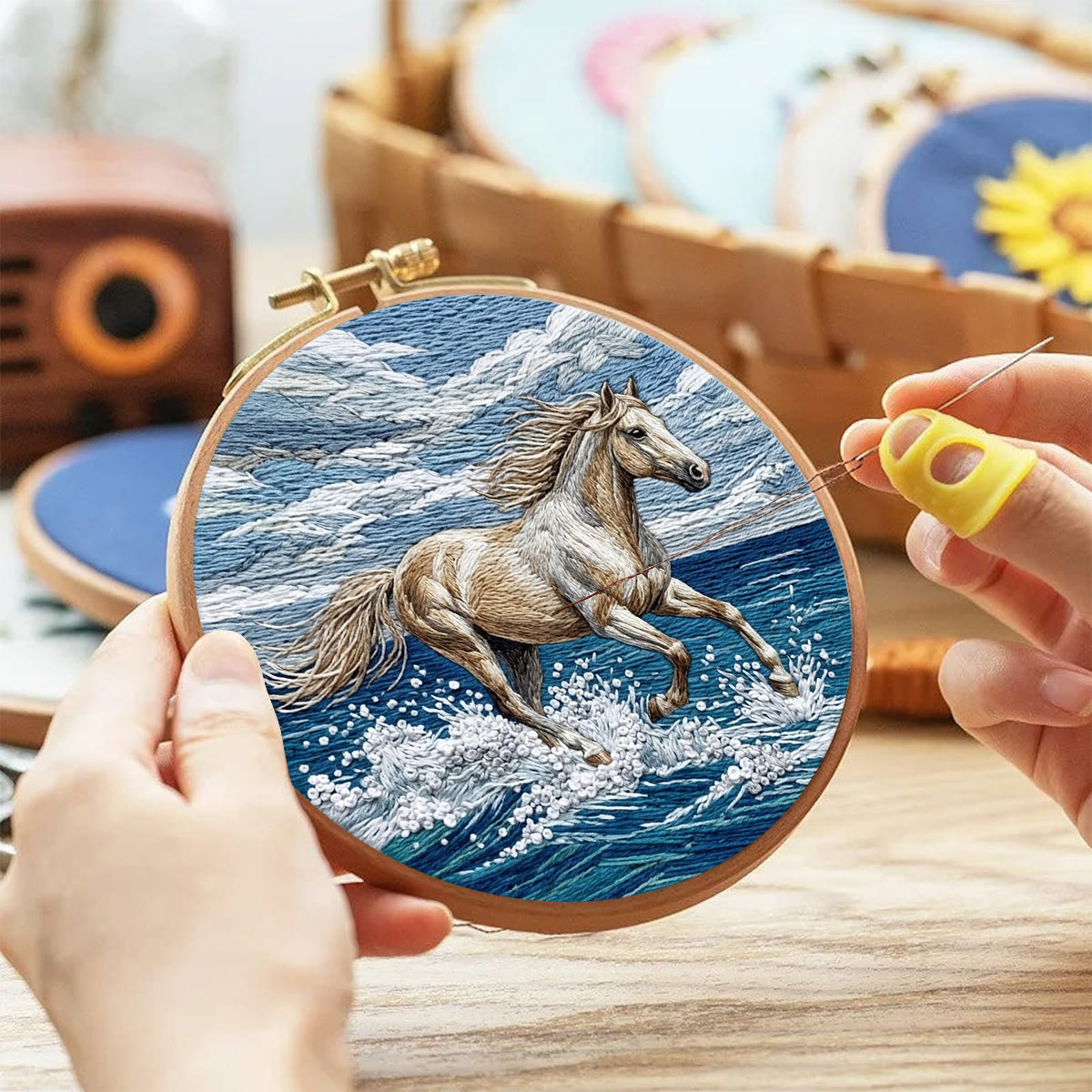 Rubbyoo Embroidery Kit - Surfing Horse | Aesthetic Ocean Horse Sewing Kit  | Intricate Animal-inspired Ornament - image 3