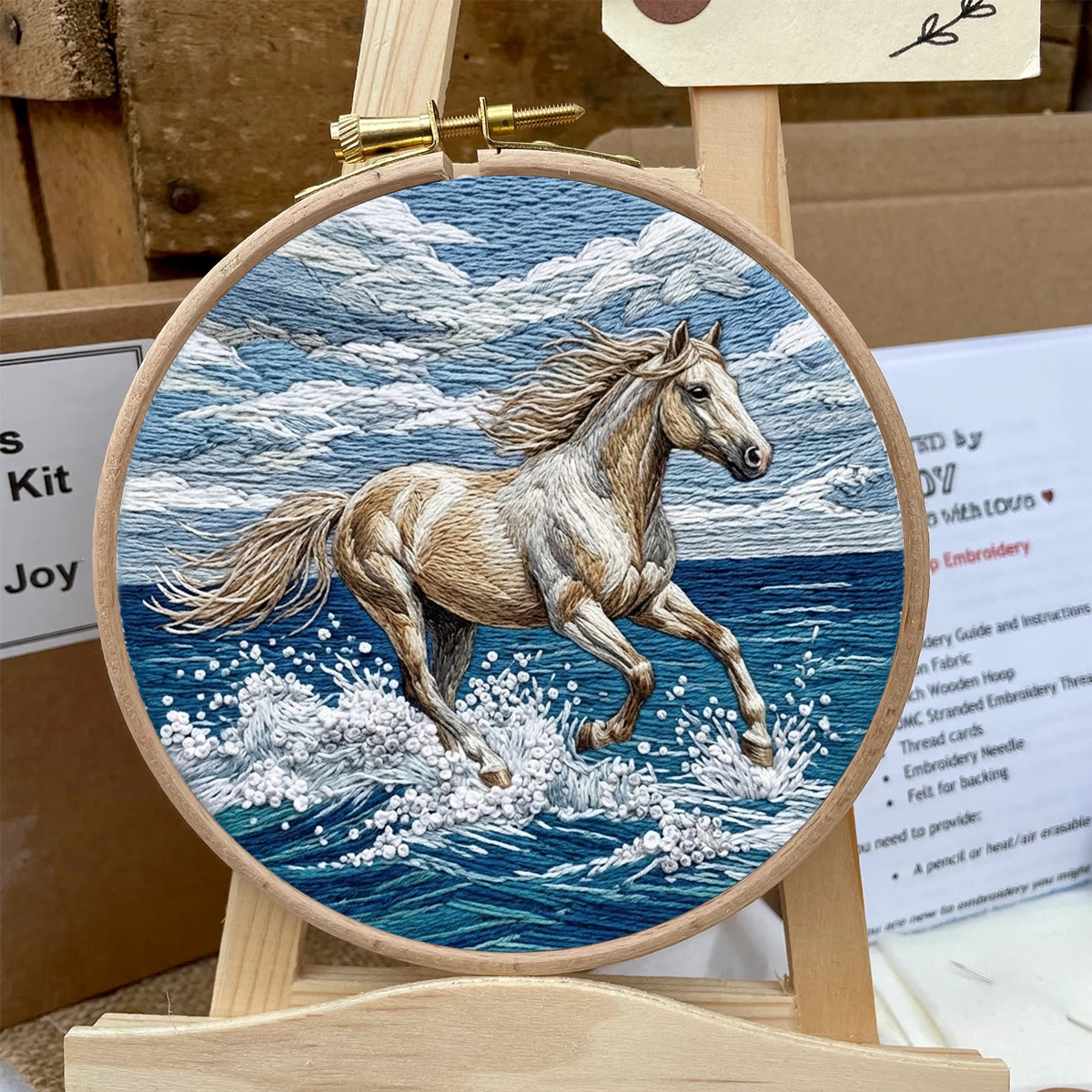 Rubbyoo Embroidery Kit - Surfing Horse | Aesthetic Ocean Horse Sewing Kit  | Intricate Animal-inspired Ornament - image 4
