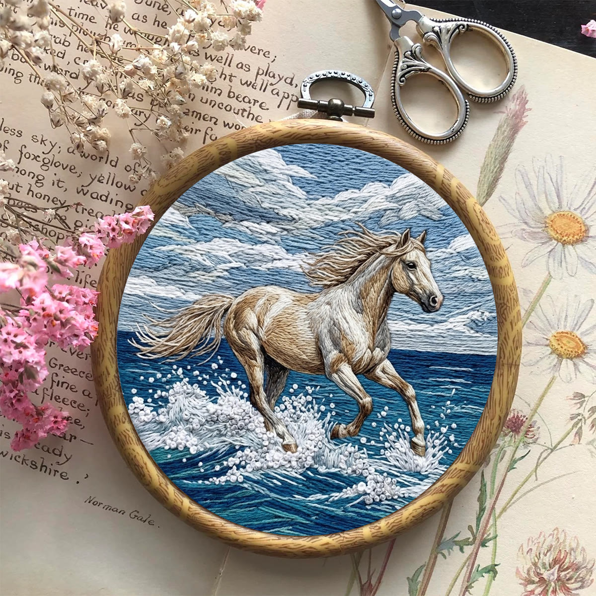 Rubbyoo Embroidery Kit - Surfing Horse | Aesthetic Ocean Horse Sewing Kit  | Intricate Animal-inspired Ornament - image 5