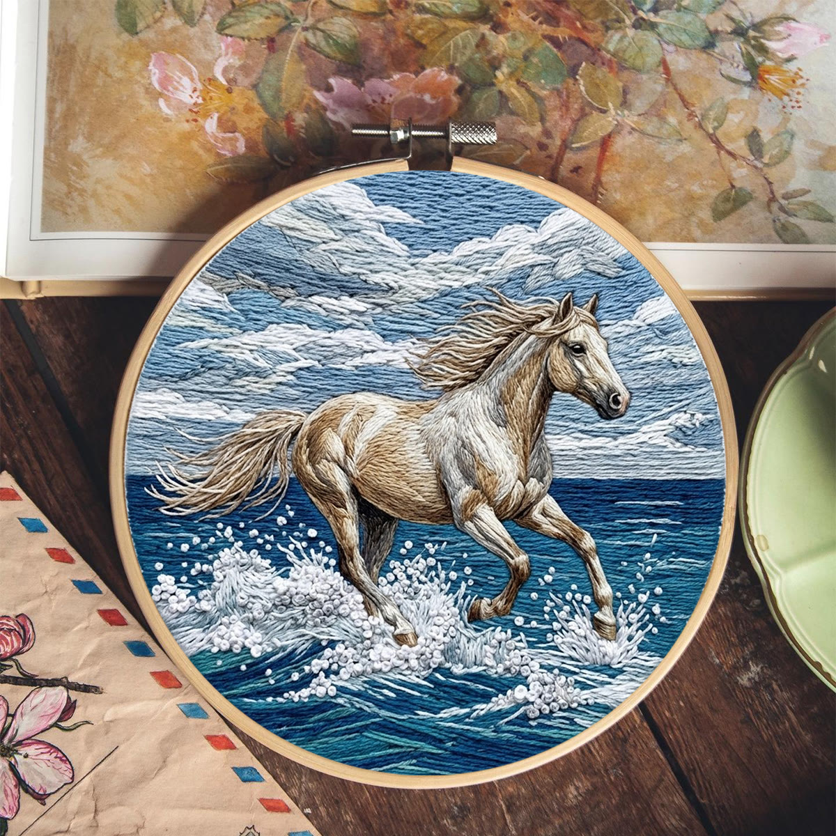Rubbyoo Embroidery Kit - Surfing Horse | Aesthetic Ocean Horse Sewing Kit  | Intricate Animal-inspired Ornament - image 2