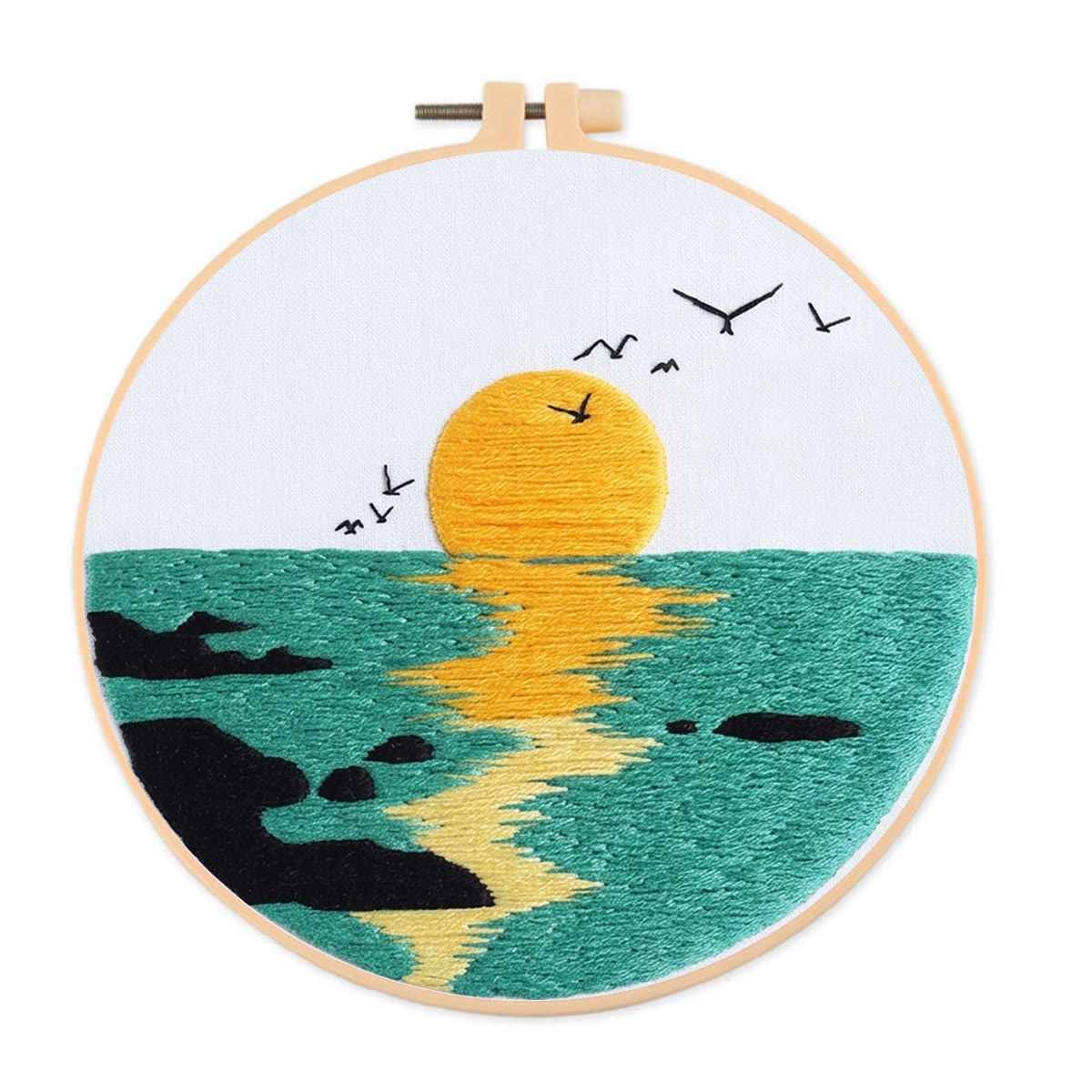 Rubbyoo Embroidery Kit - Twilight By The Sea | Thoughtful Stitiched Housewarming Gift | Elegant Seaside View Craft - 20*20cm - image 1